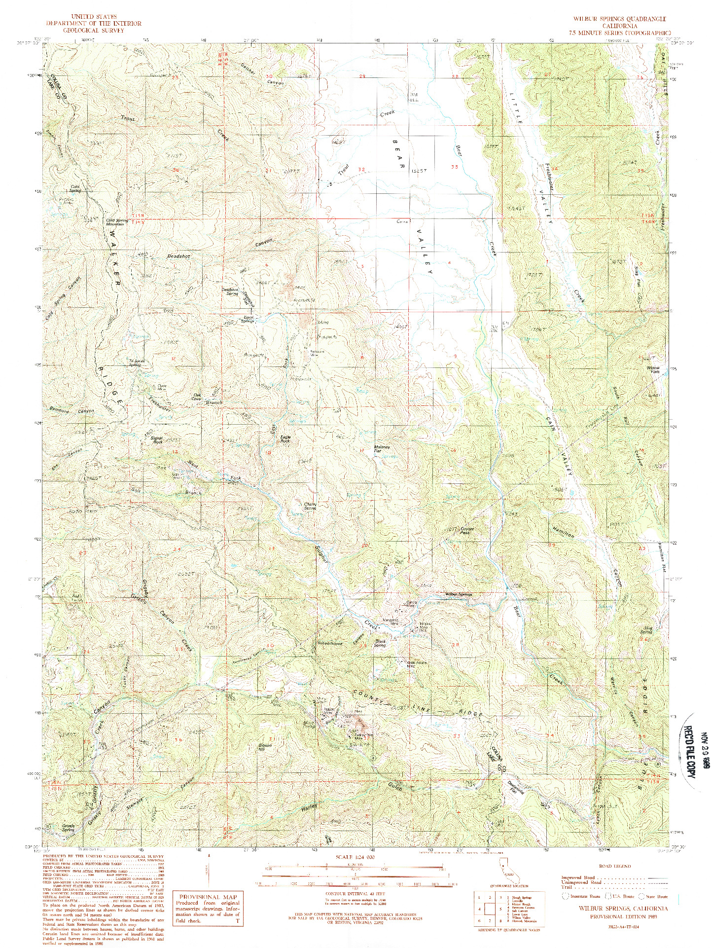 USGS 1:24000-SCALE QUADRANGLE FOR WILBUR SPRINGS, CA 1989