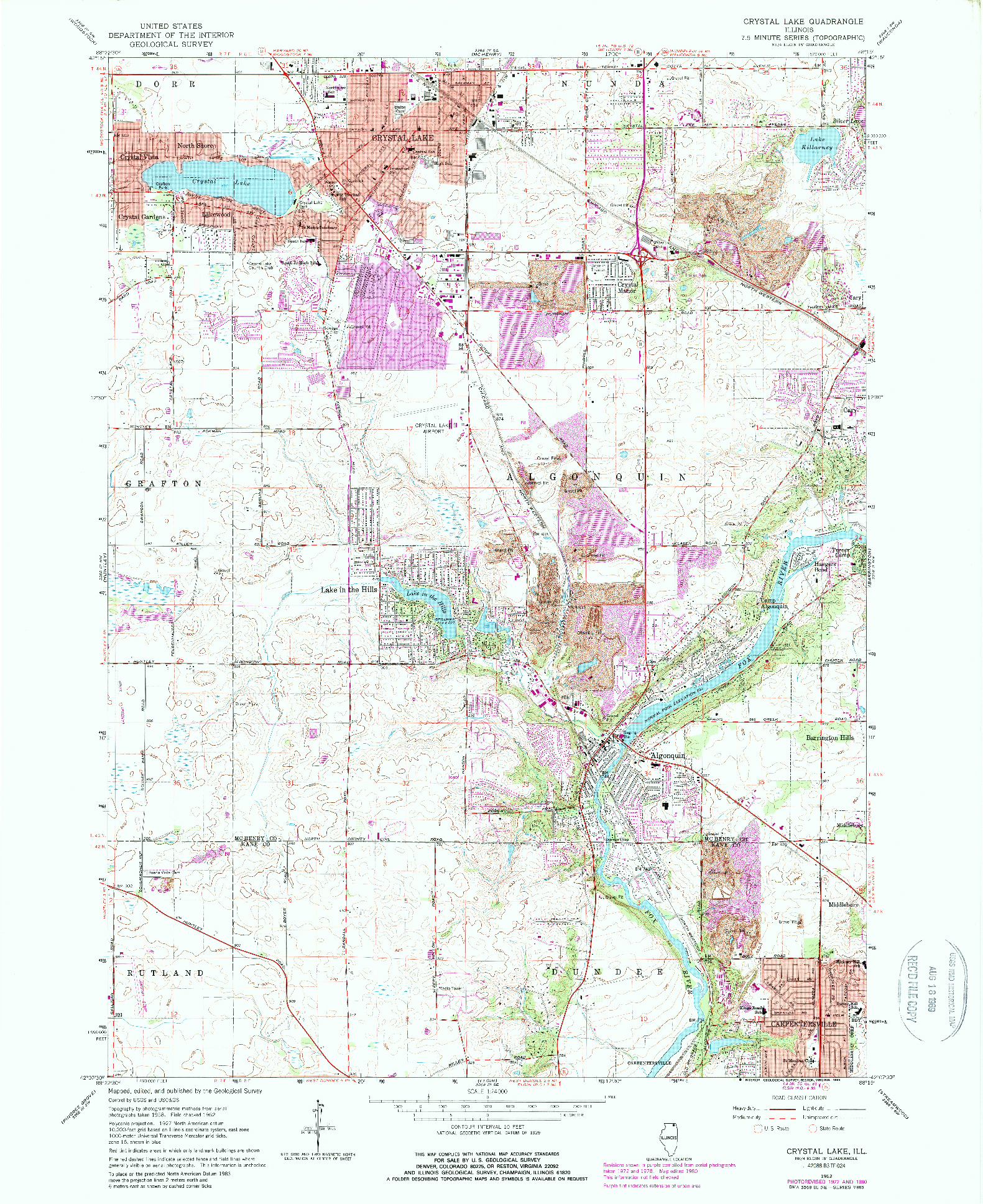 USGS 1:24000-SCALE QUADRANGLE FOR CRYSTAL LAKE, IL 1962