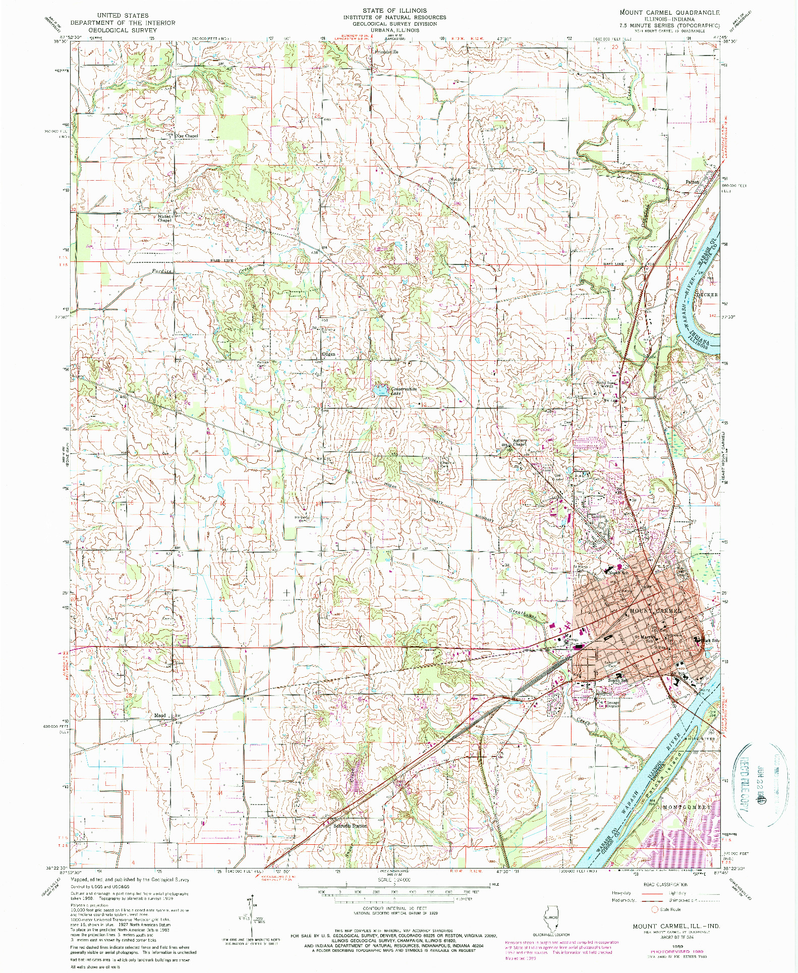 USGS 1:24000-SCALE QUADRANGLE FOR MOUNT CARMEL, IL 1959