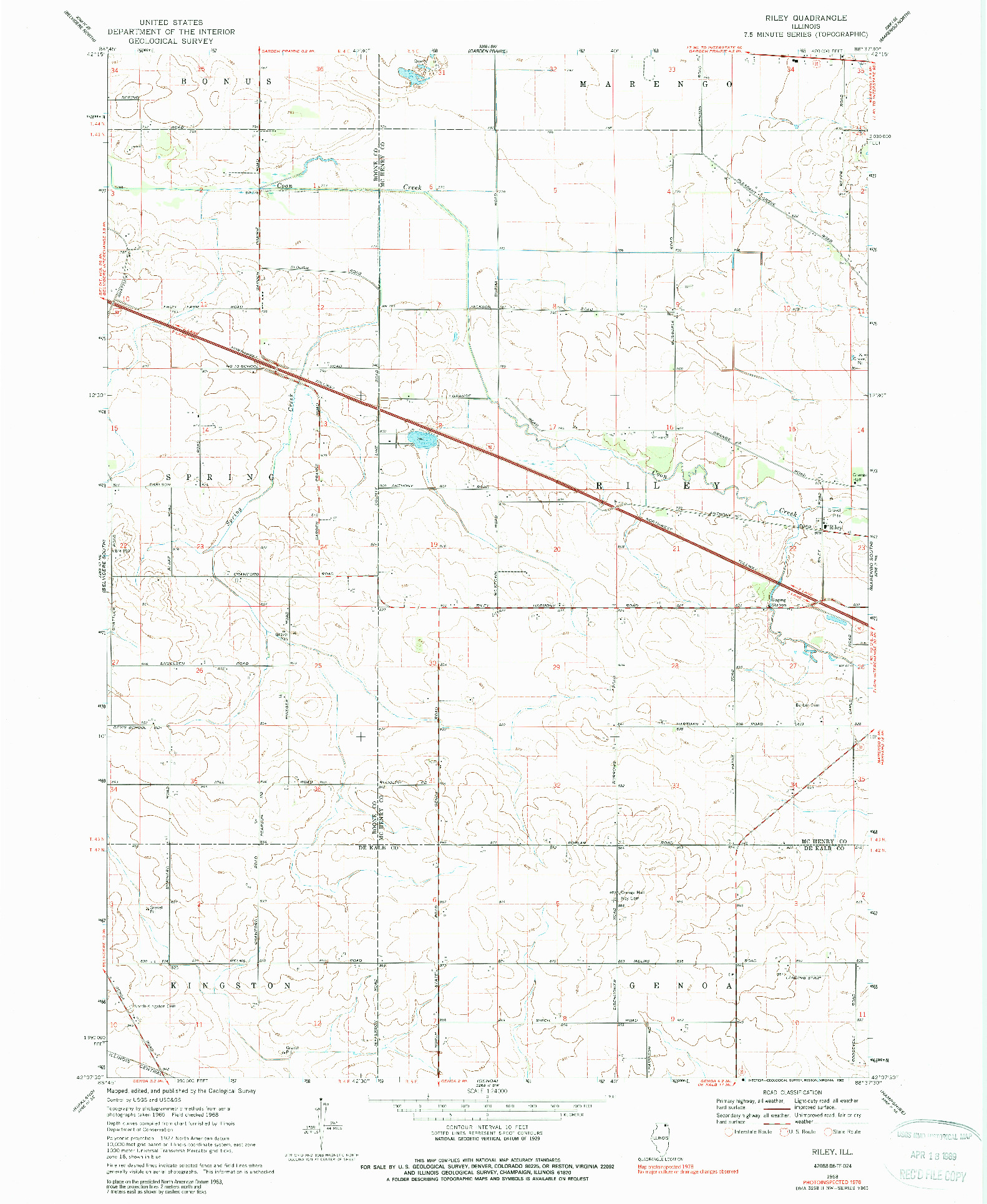 USGS 1:24000-SCALE QUADRANGLE FOR RILEY, IL 1968