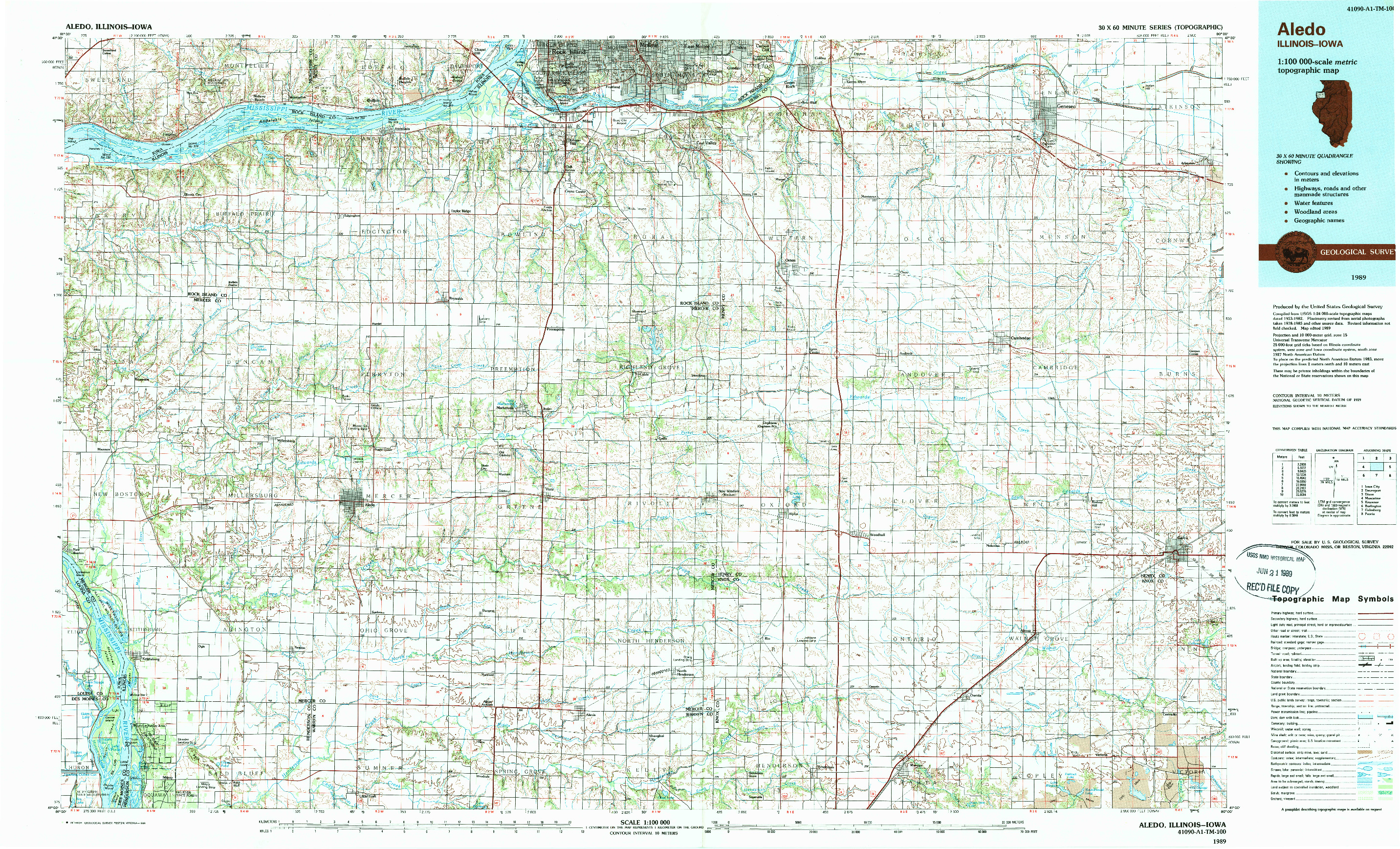 USGS 1:100000-SCALE QUADRANGLE FOR ALEDO, IL 1989