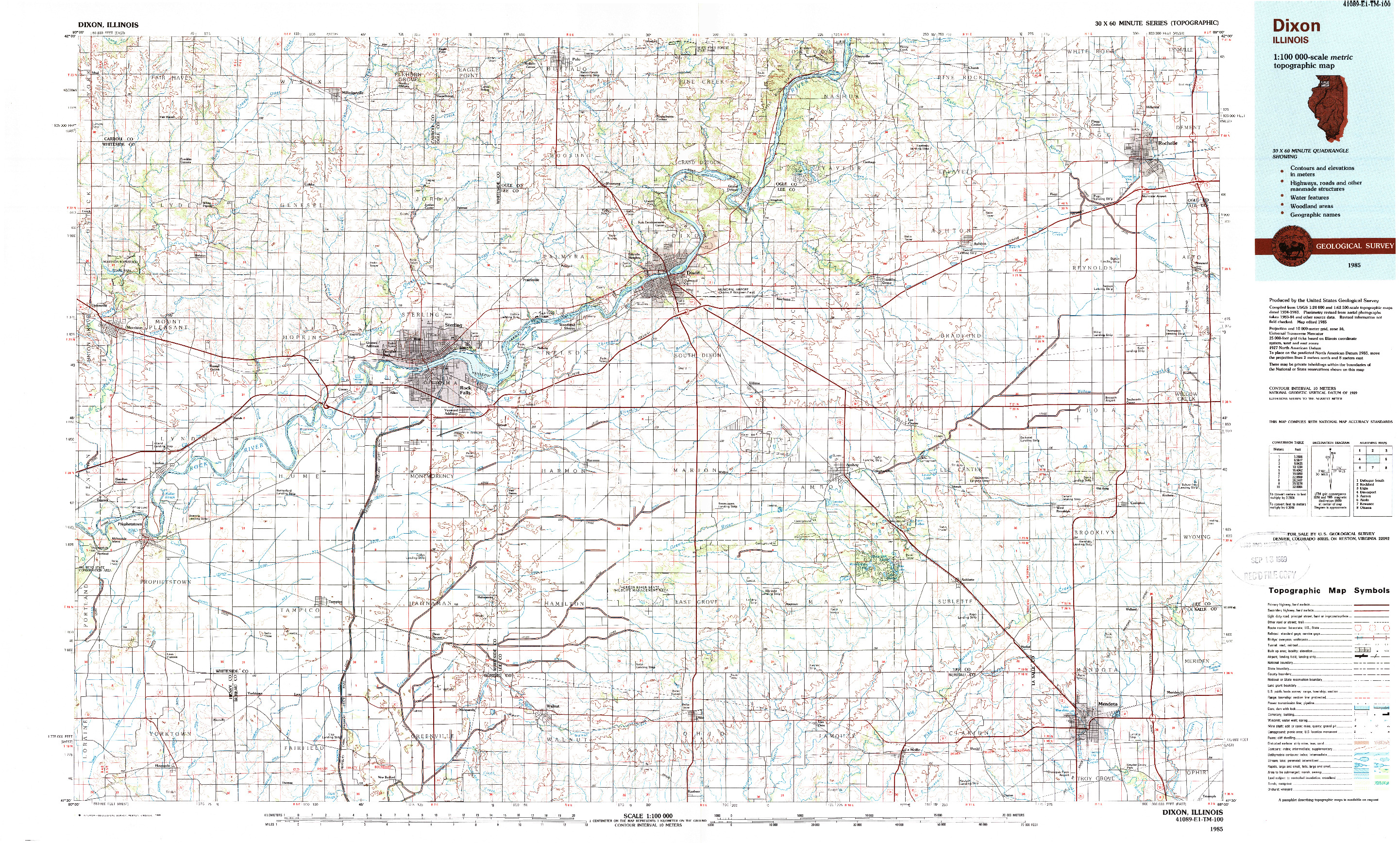 USGS 1:100000-SCALE QUADRANGLE FOR DIXON, IL 1985