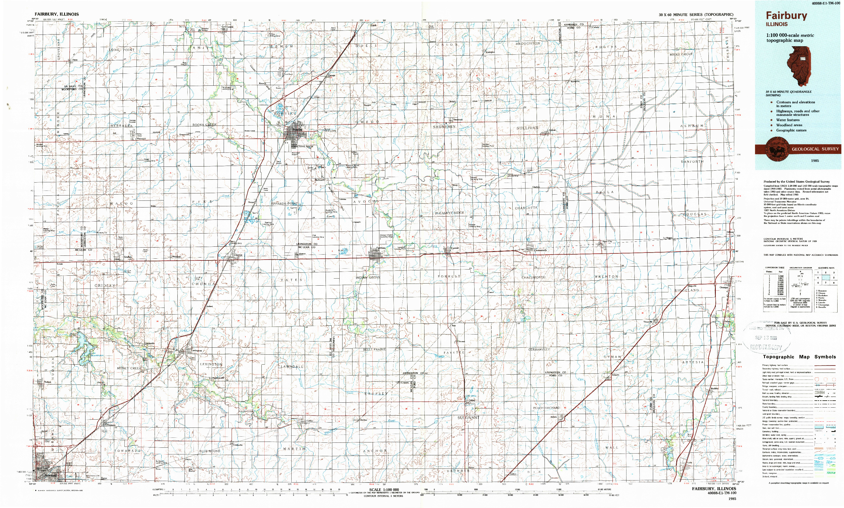 USGS 1:100000-SCALE QUADRANGLE FOR FAIRBURY, IL 1985