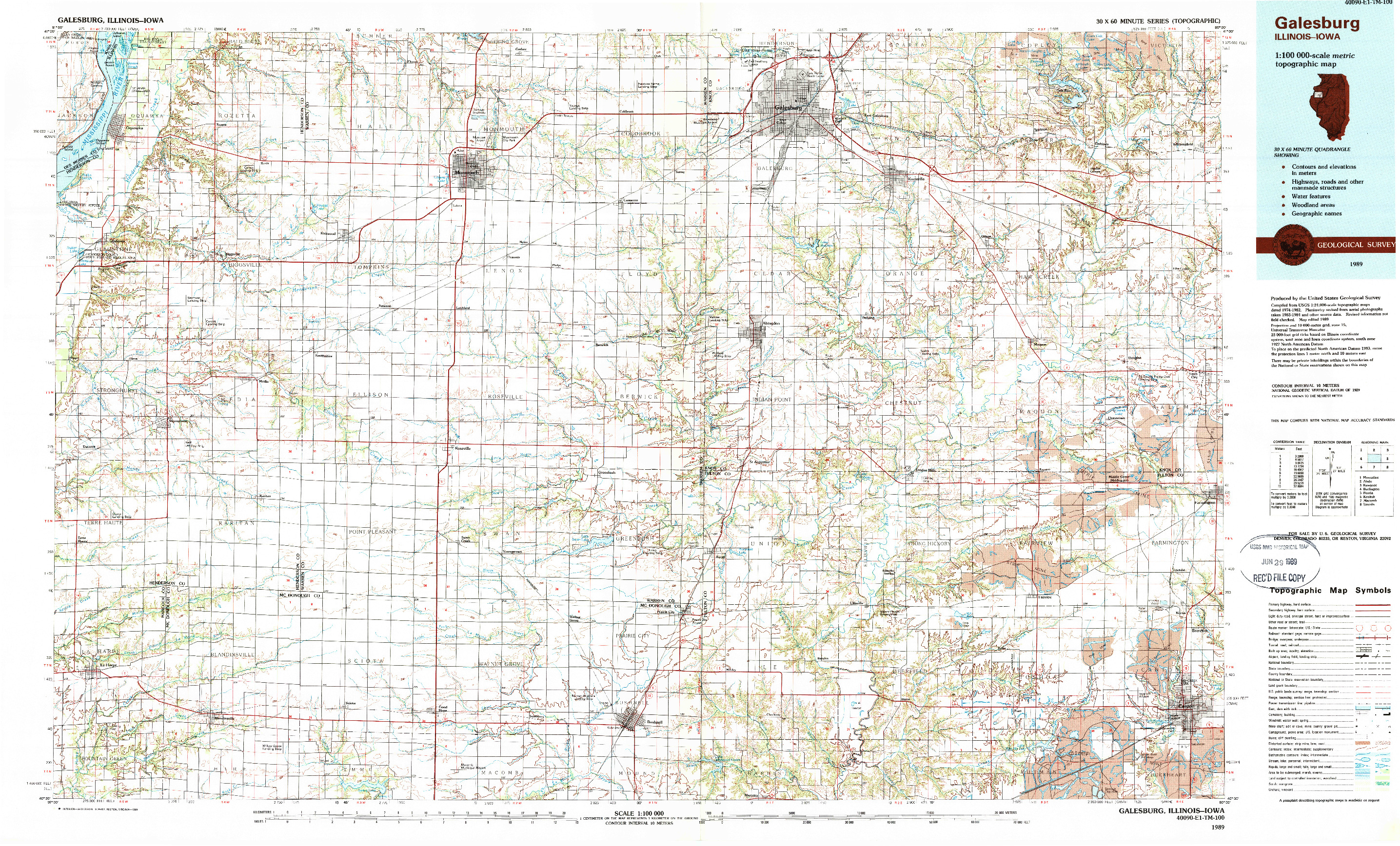 USGS 1:100000-SCALE QUADRANGLE FOR GALESBURG, IL 1989