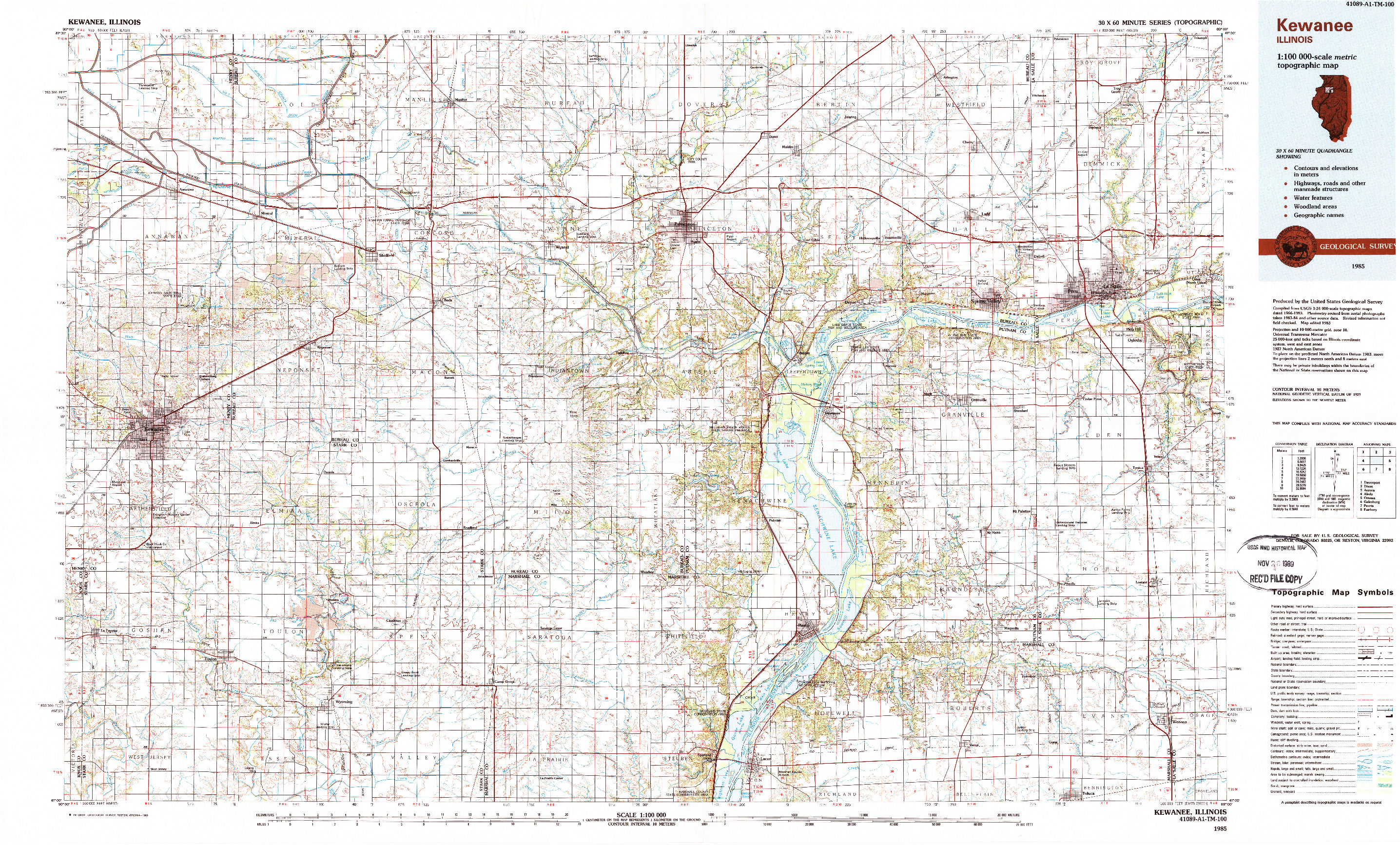 USGS 1:100000-SCALE QUADRANGLE FOR KEWANEE, IL 1985