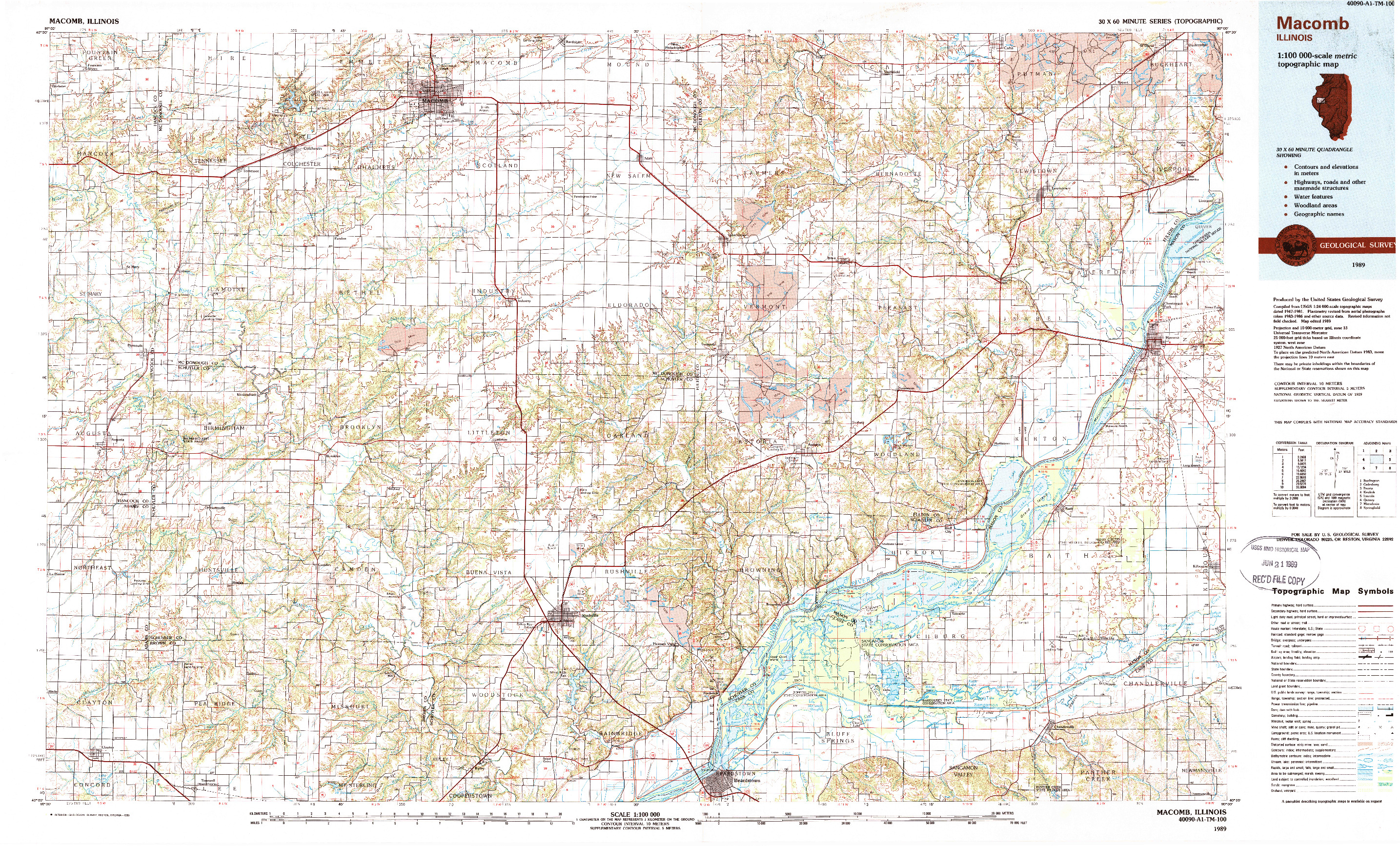USGS 1:100000-SCALE QUADRANGLE FOR MACOMB, IL 1989