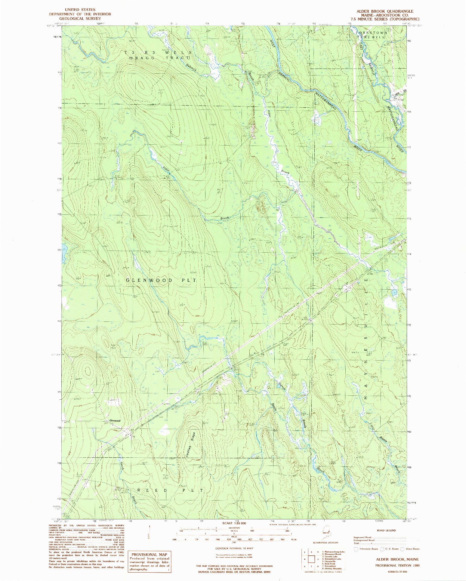 USGS 1:24000-SCALE QUADRANGLE FOR ALDER BROOK, ME 1989