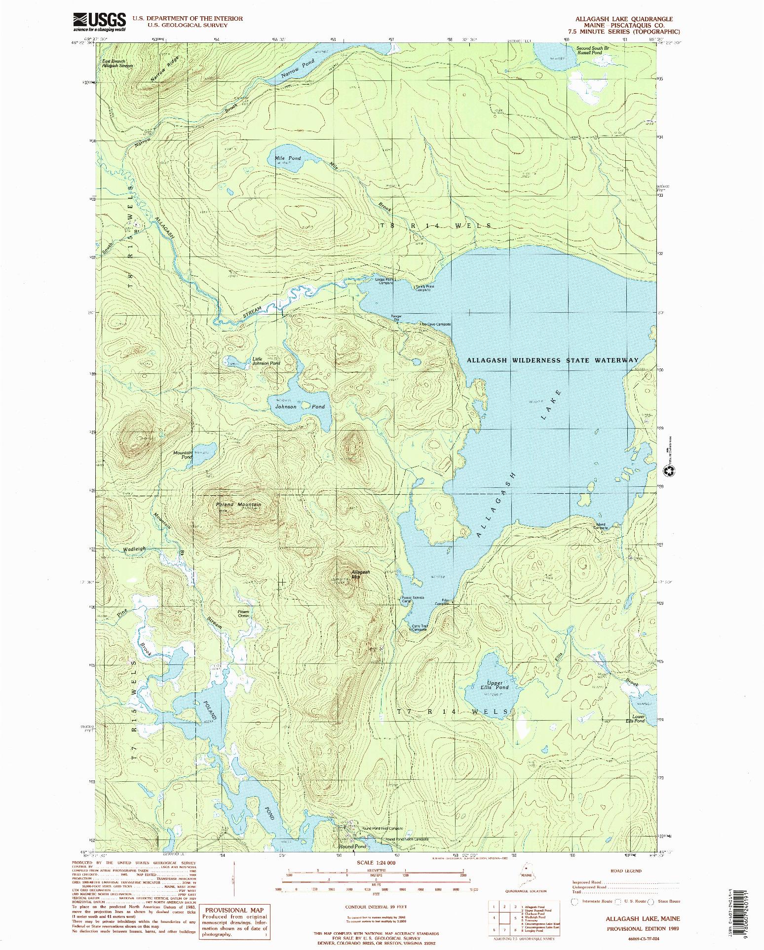 USGS 1:24000-SCALE QUADRANGLE FOR ALLAGASH LAKE, ME 1989