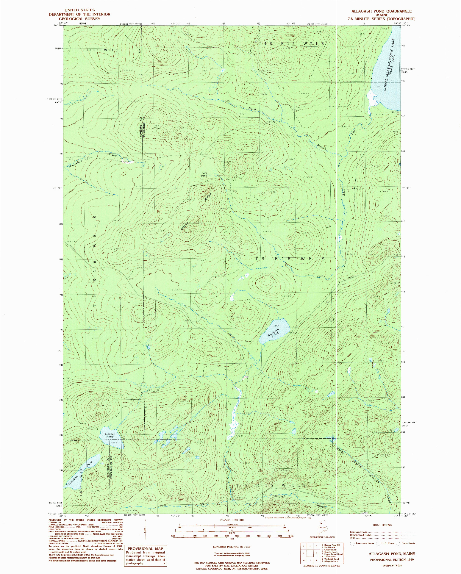 USGS 1:24000-SCALE QUADRANGLE FOR ALLAGASH POND, ME 1989