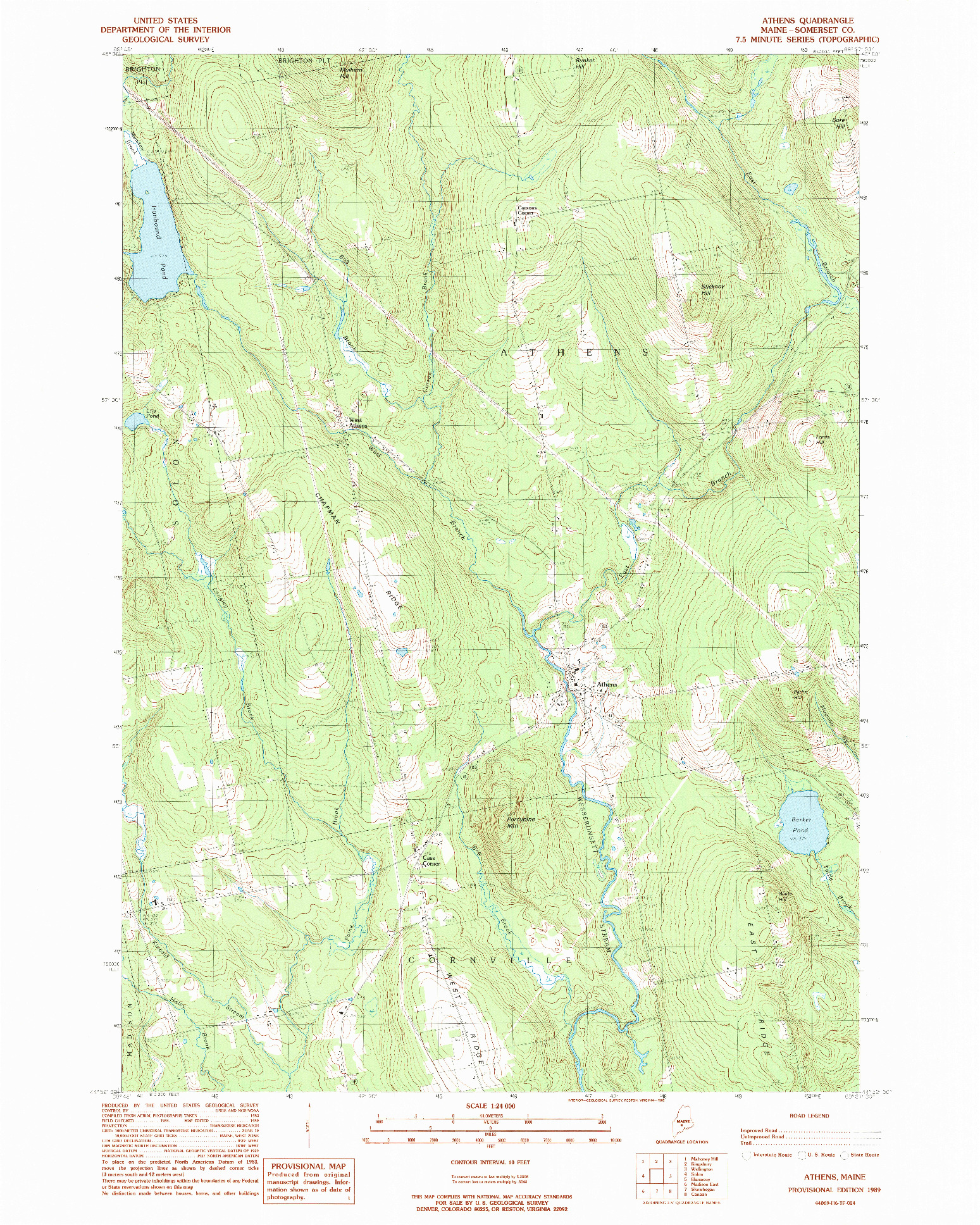 USGS 1:24000-SCALE QUADRANGLE FOR ATHENS, ME 1989