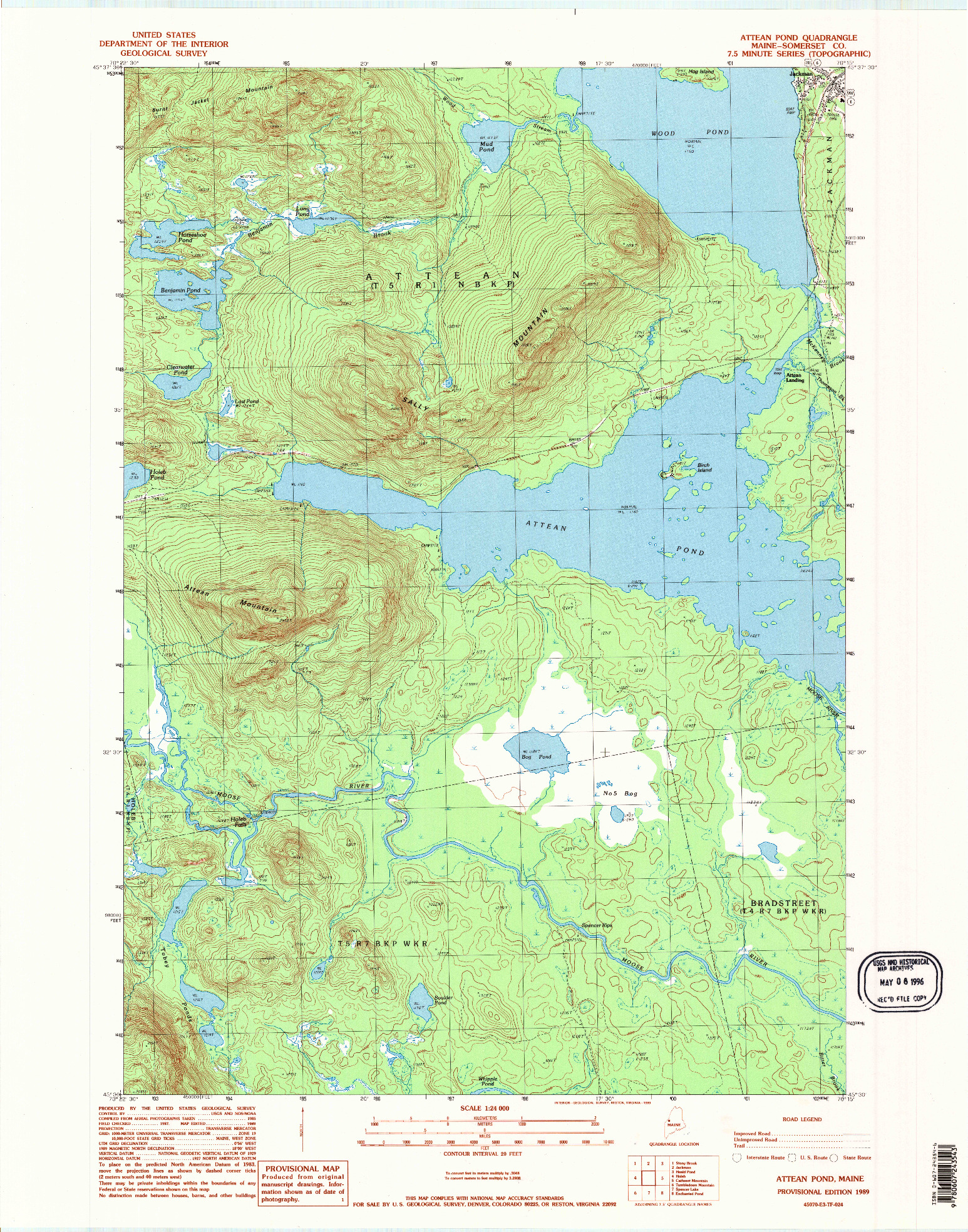 USGS 1:24000-SCALE QUADRANGLE FOR ATTEAN POND, ME 1989