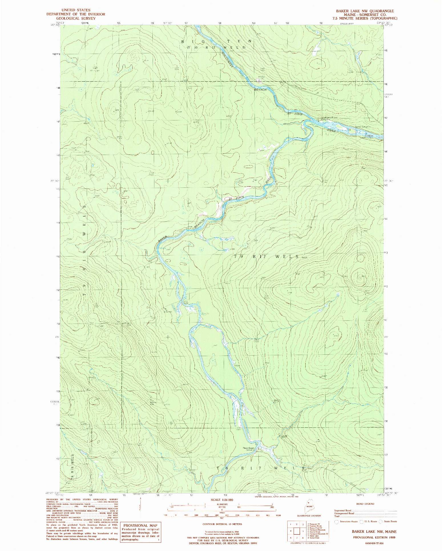 USGS 1:24000-SCALE QUADRANGLE FOR BAKER LAKE NW, ME 1989