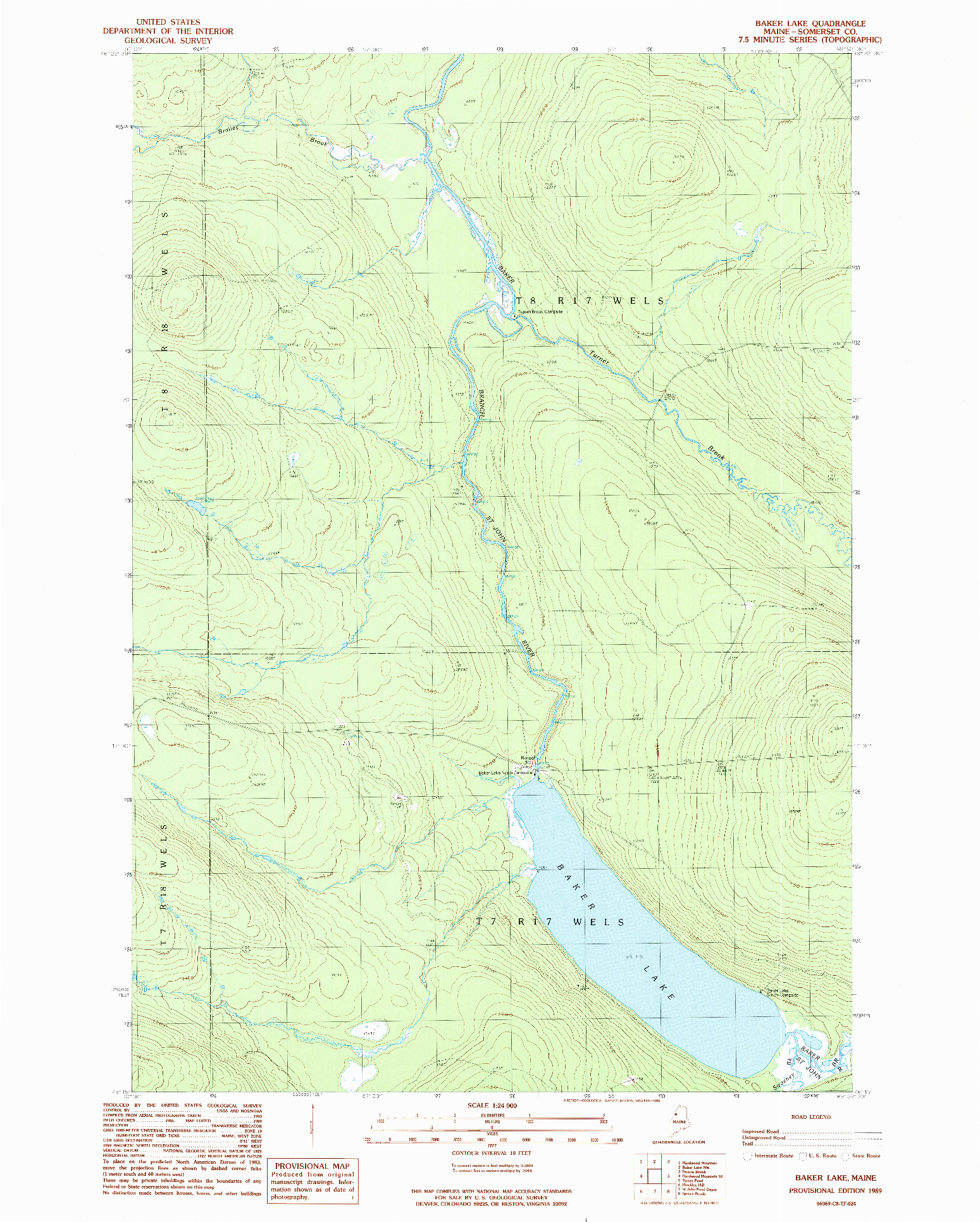 USGS 1:24000-SCALE QUADRANGLE FOR BAKER LAKE, ME 1989
