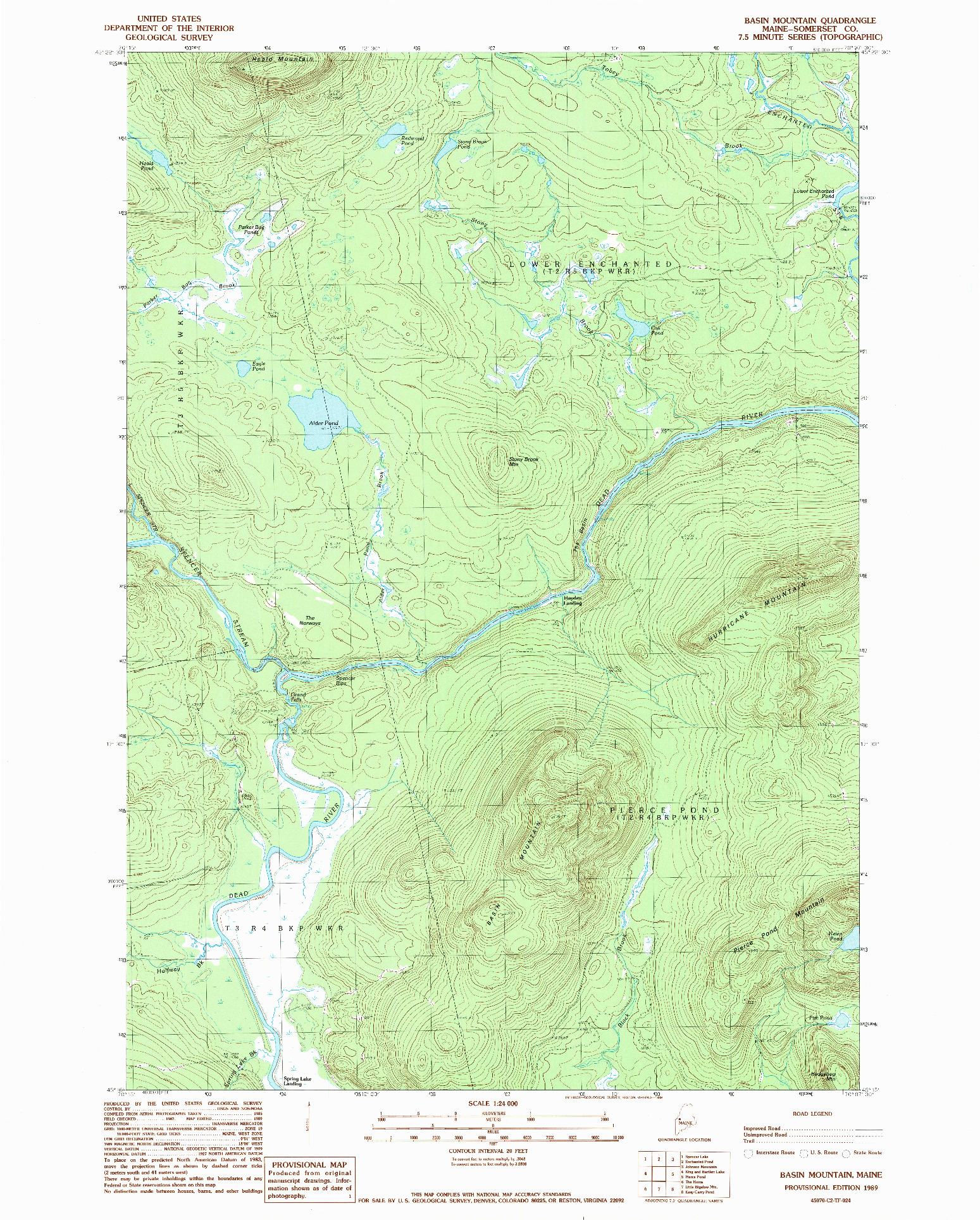 USGS 1:24000-SCALE QUADRANGLE FOR BASIN MOUNTAIN, ME 1989