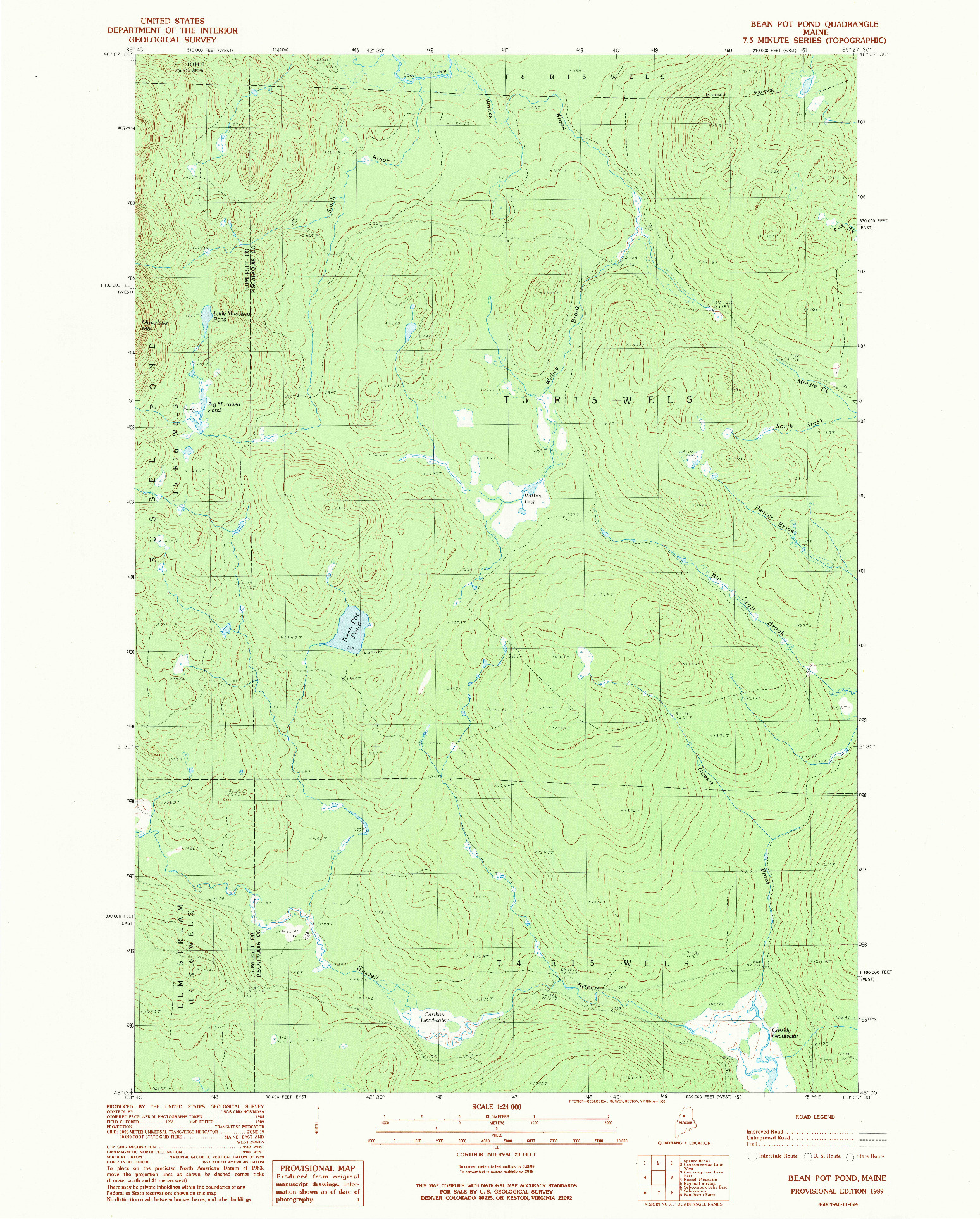 USGS 1:24000-SCALE QUADRANGLE FOR BEAN POT POND, ME 1989