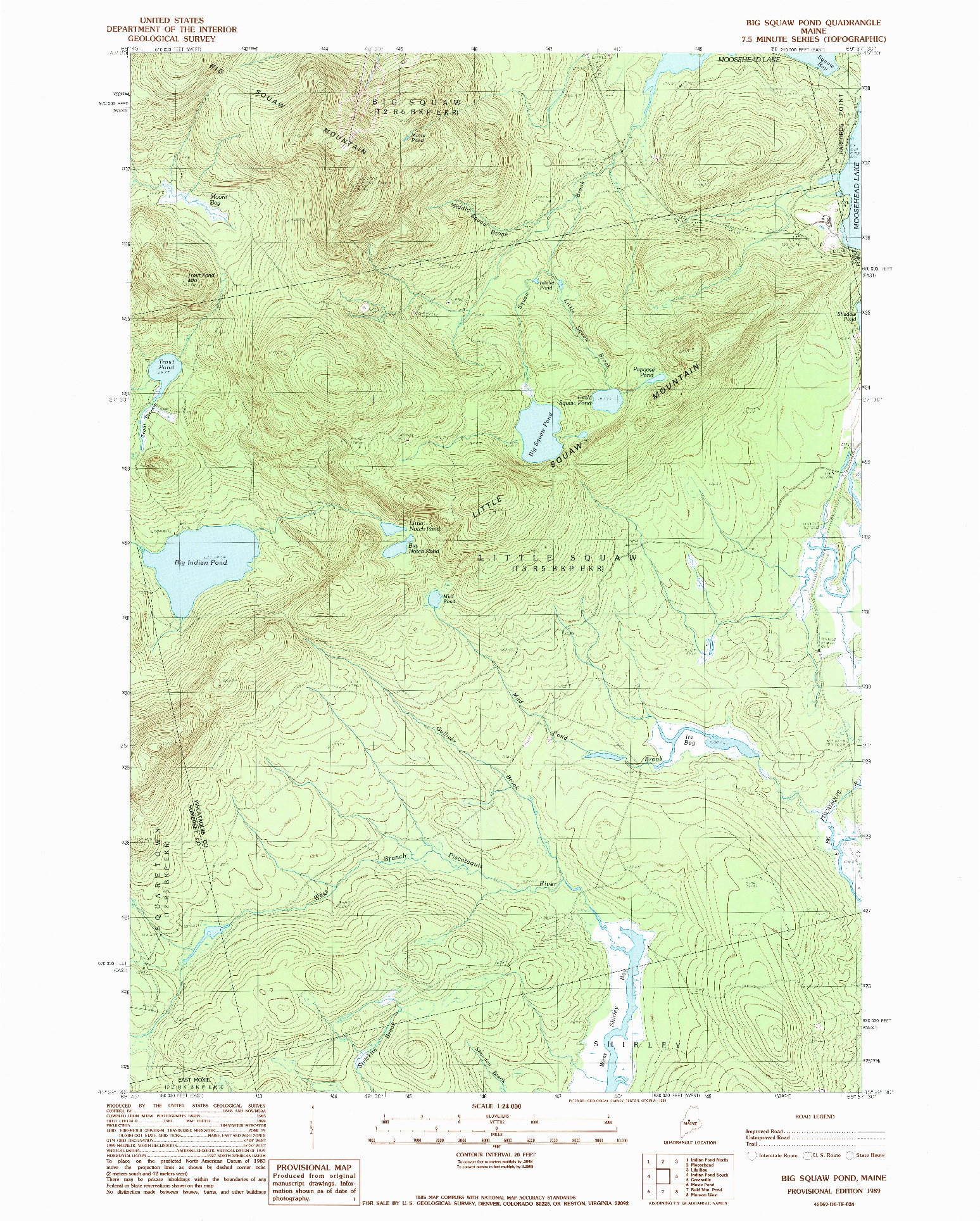 USGS 1:24000-SCALE QUADRANGLE FOR BIG SQUAW POND, ME 1989