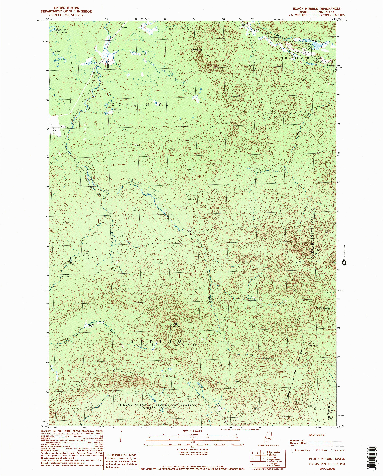 USGS 1:24000-SCALE QUADRANGLE FOR BLACK NUBBLE, ME 1989