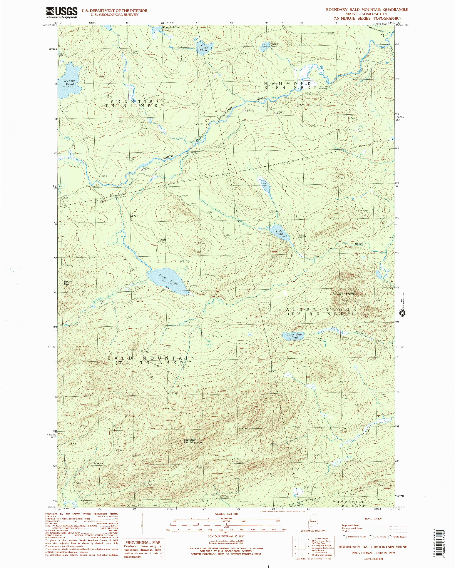 USGS 1:24000-SCALE QUADRANGLE FOR BOUNDARY BALD MOUNTAIN, ME 1989