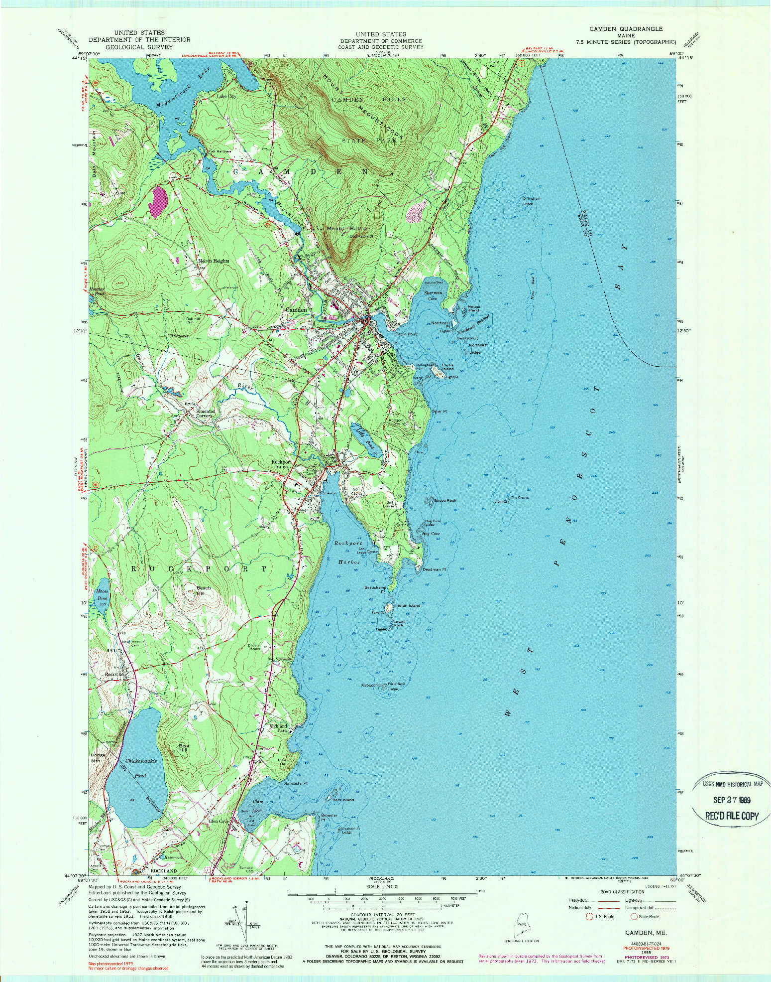 USGS 1:24000-SCALE QUADRANGLE FOR CAMDEN, ME 1955