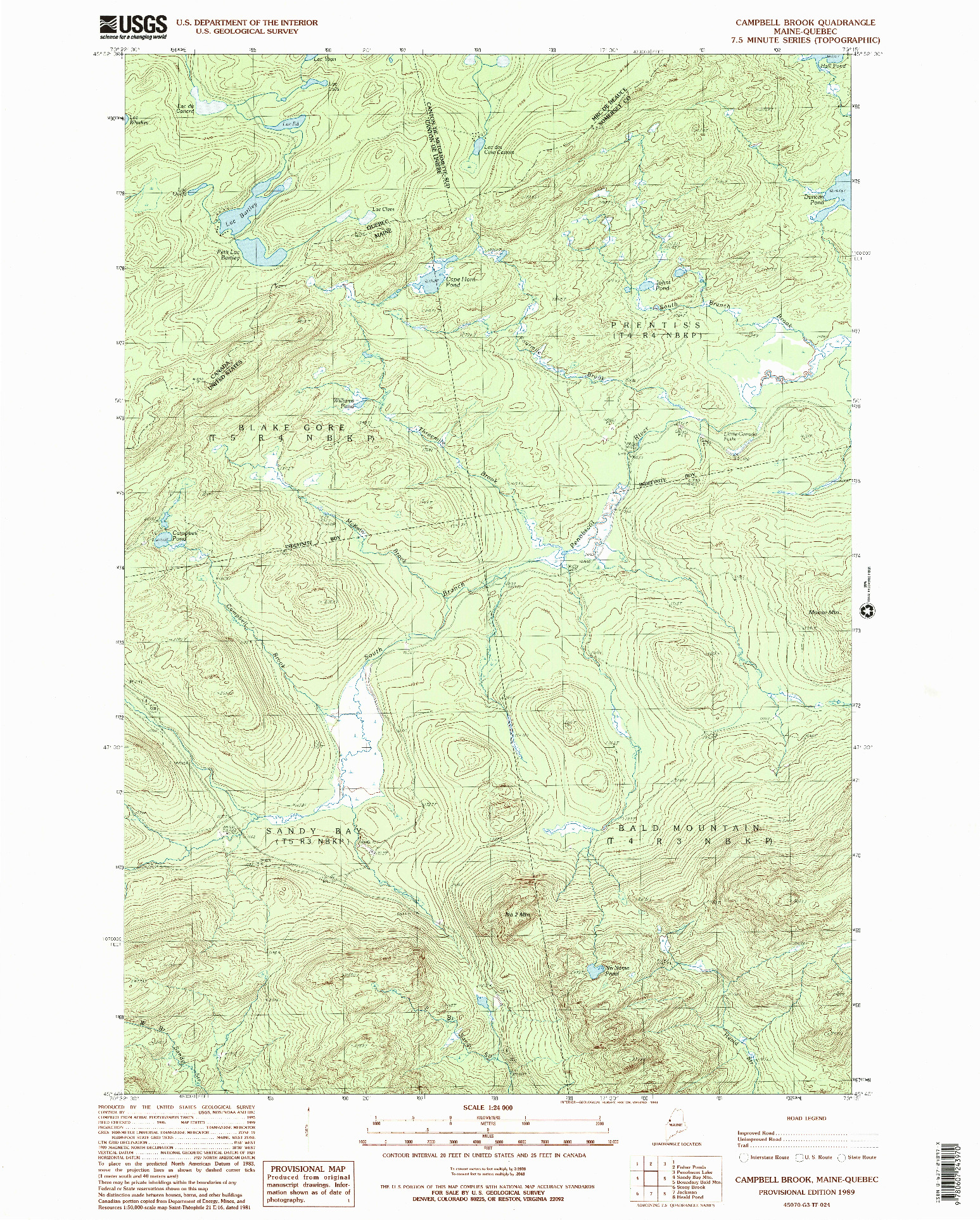 USGS 1:24000-SCALE QUADRANGLE FOR CAMPBELL BROOK, ME 1989