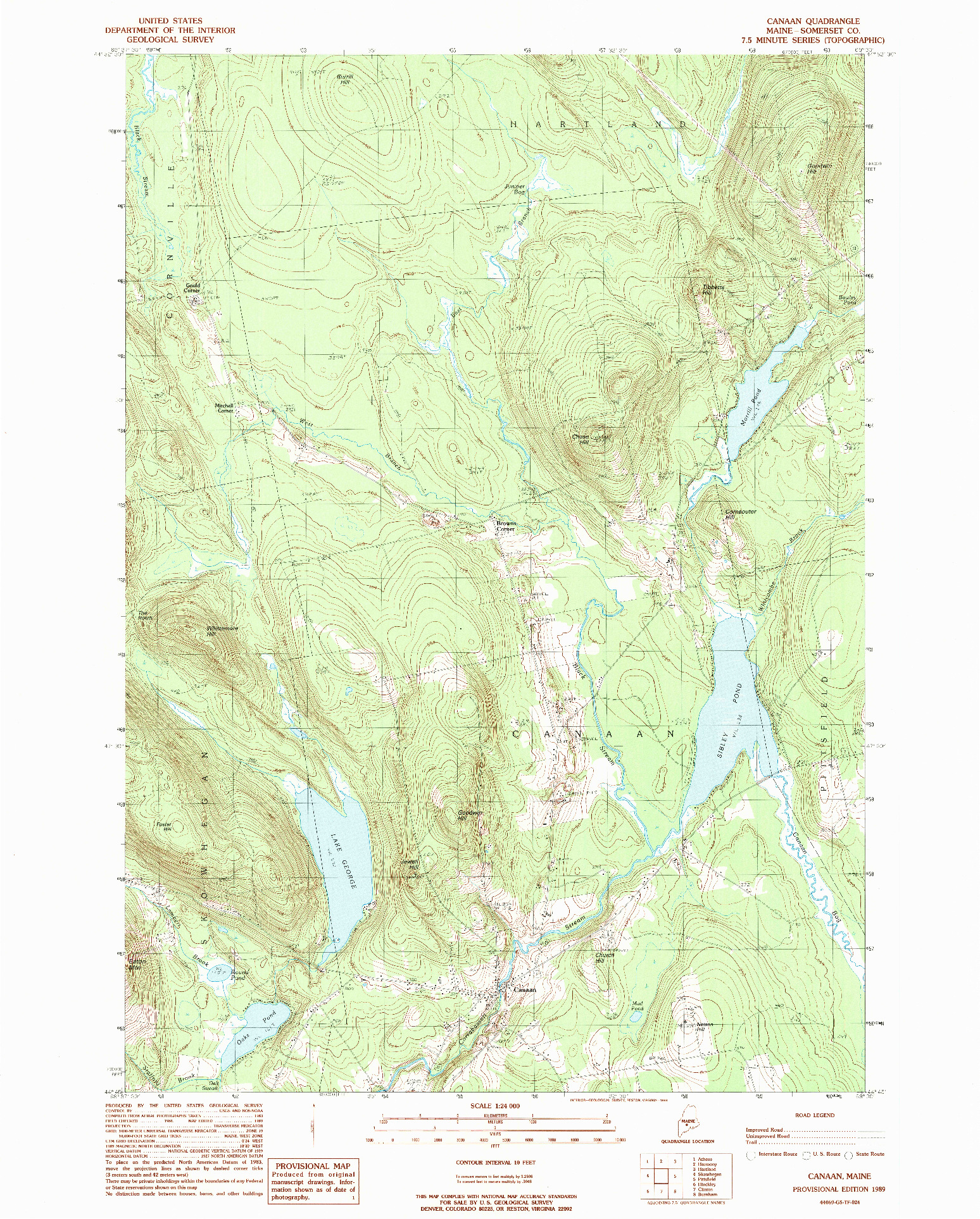 USGS 1:24000-SCALE QUADRANGLE FOR CANAAN, ME 1989