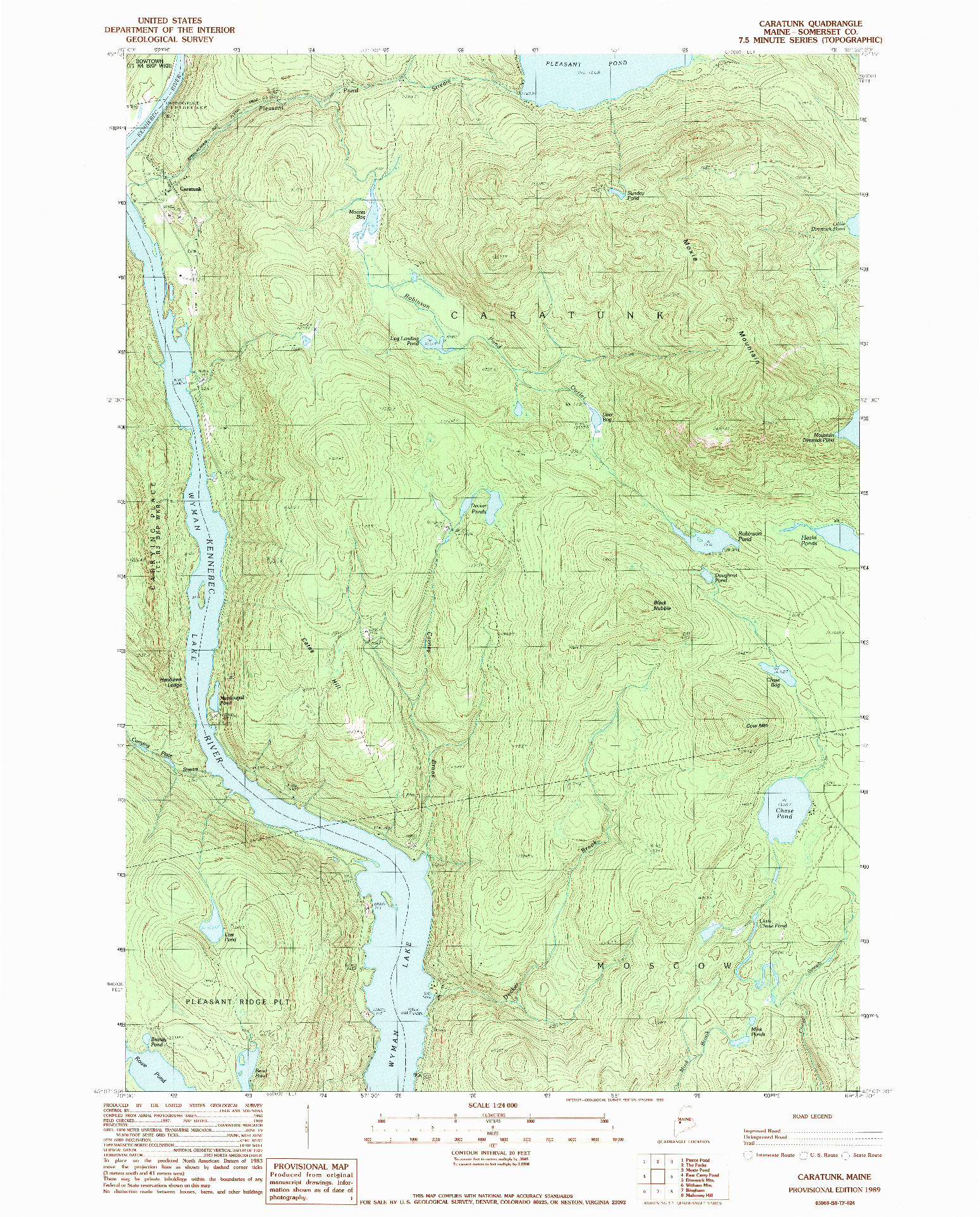 USGS 1:24000-SCALE QUADRANGLE FOR CARATUNK, ME 1989