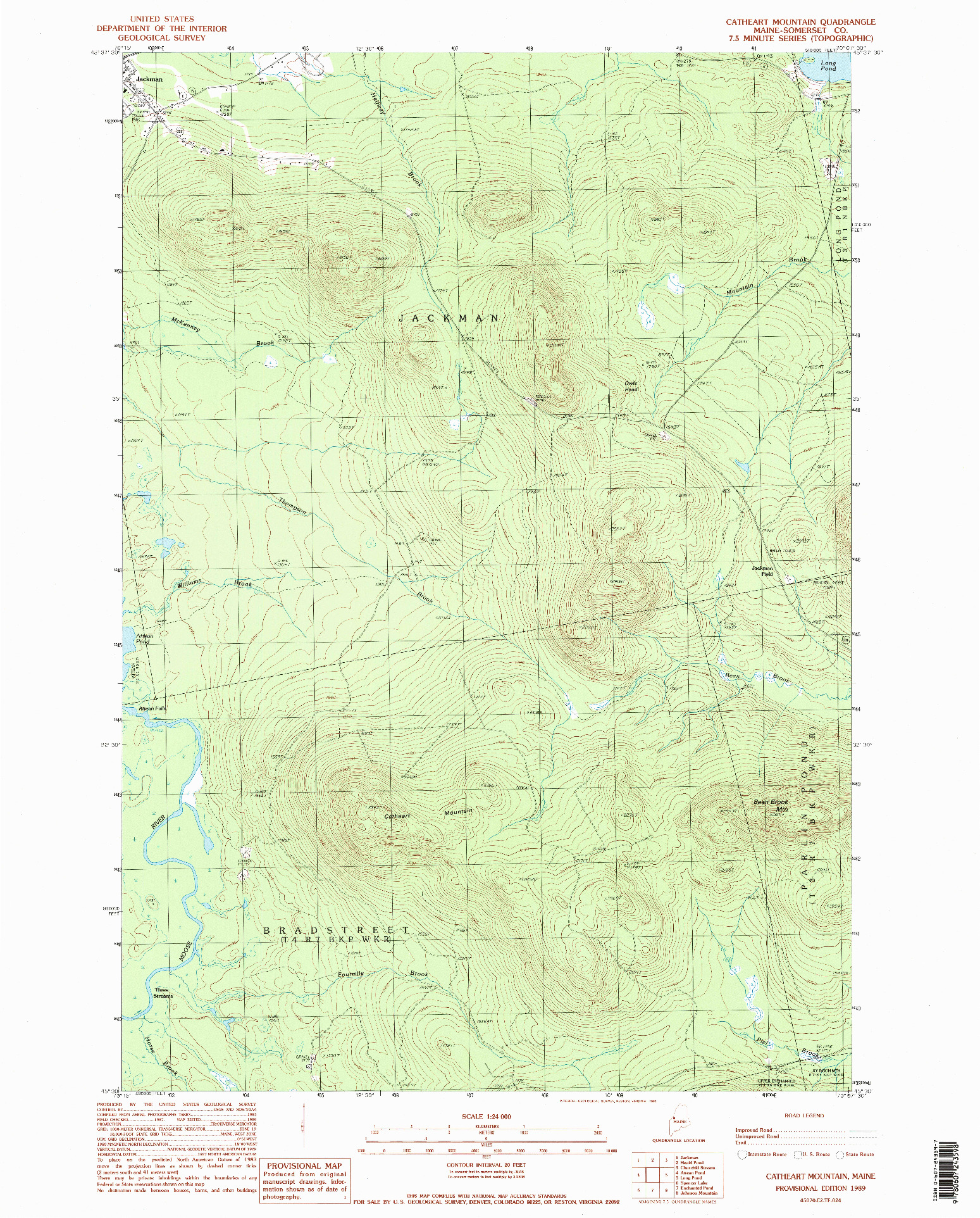 USGS 1:24000-SCALE QUADRANGLE FOR CATHEART MOUNTAIN, ME 1989