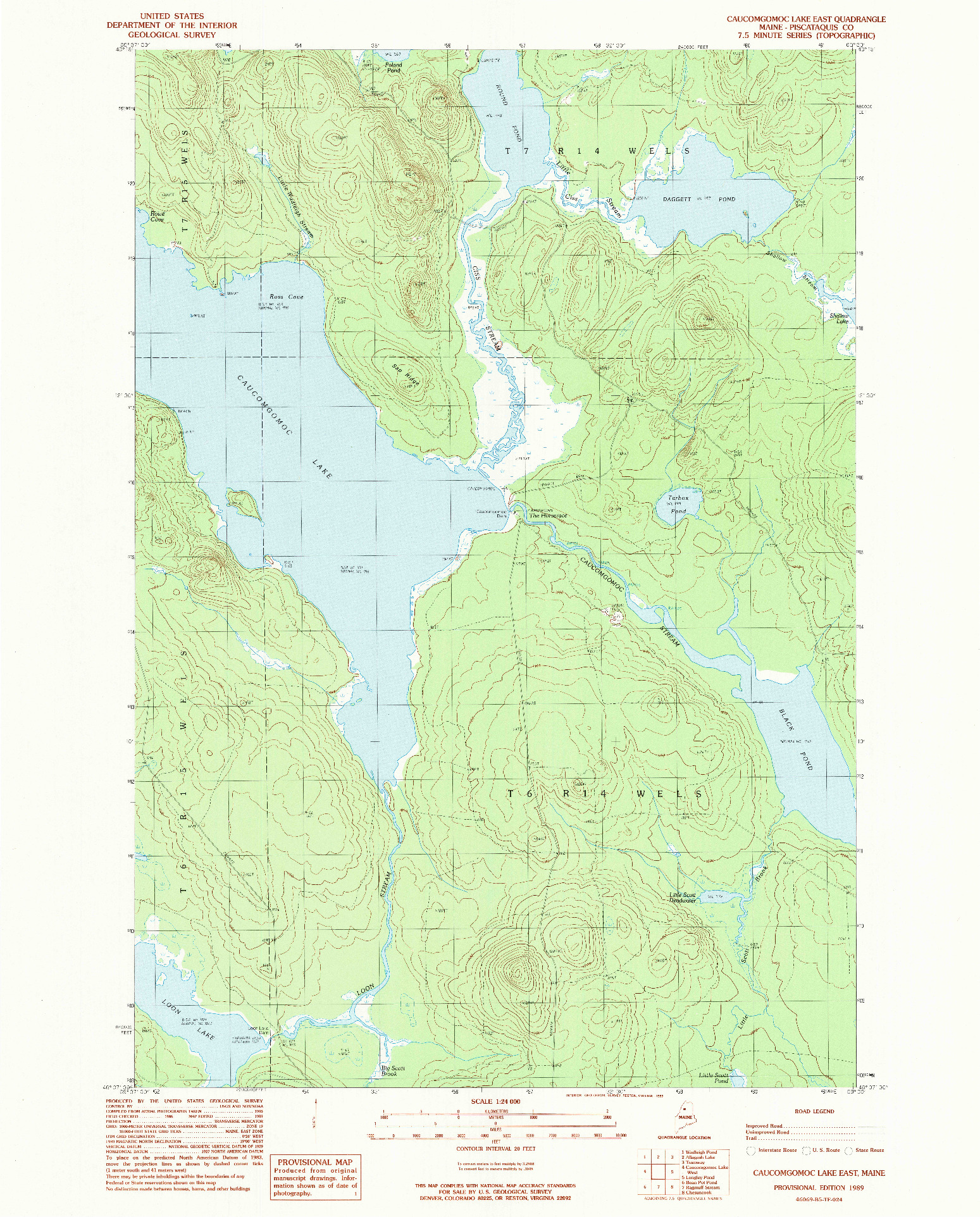 USGS 1:24000-SCALE QUADRANGLE FOR CAUCOMGOMOC LAKE EAST, ME 1989