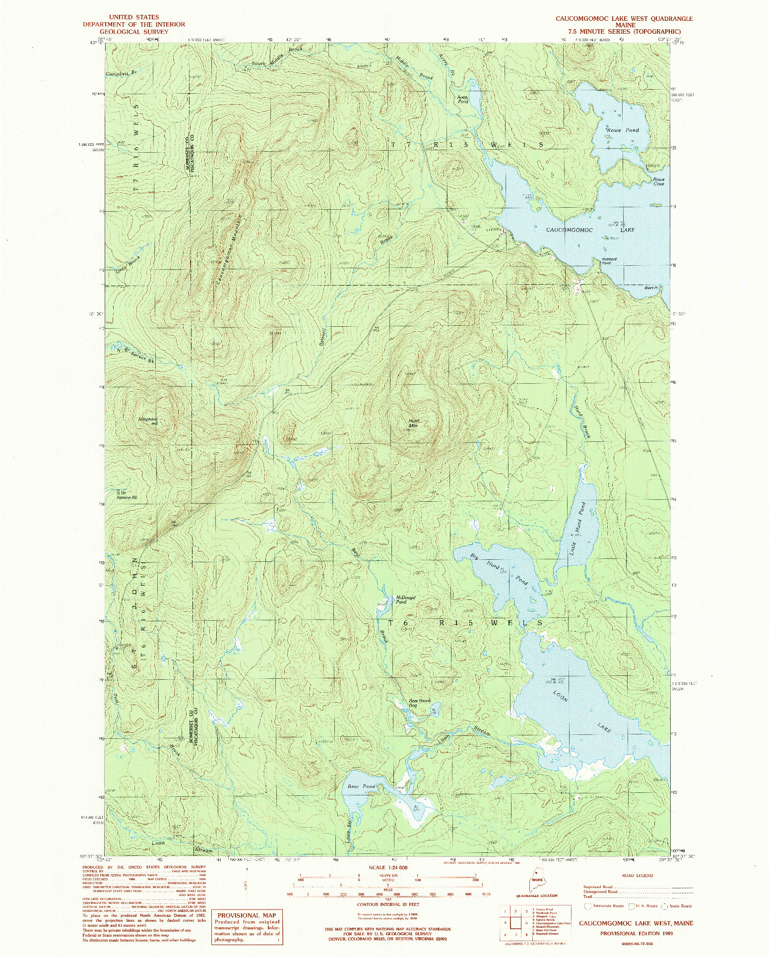 USGS 1:24000-SCALE QUADRANGLE FOR CAUCOMGOMOC LAKE WEST, ME 1989