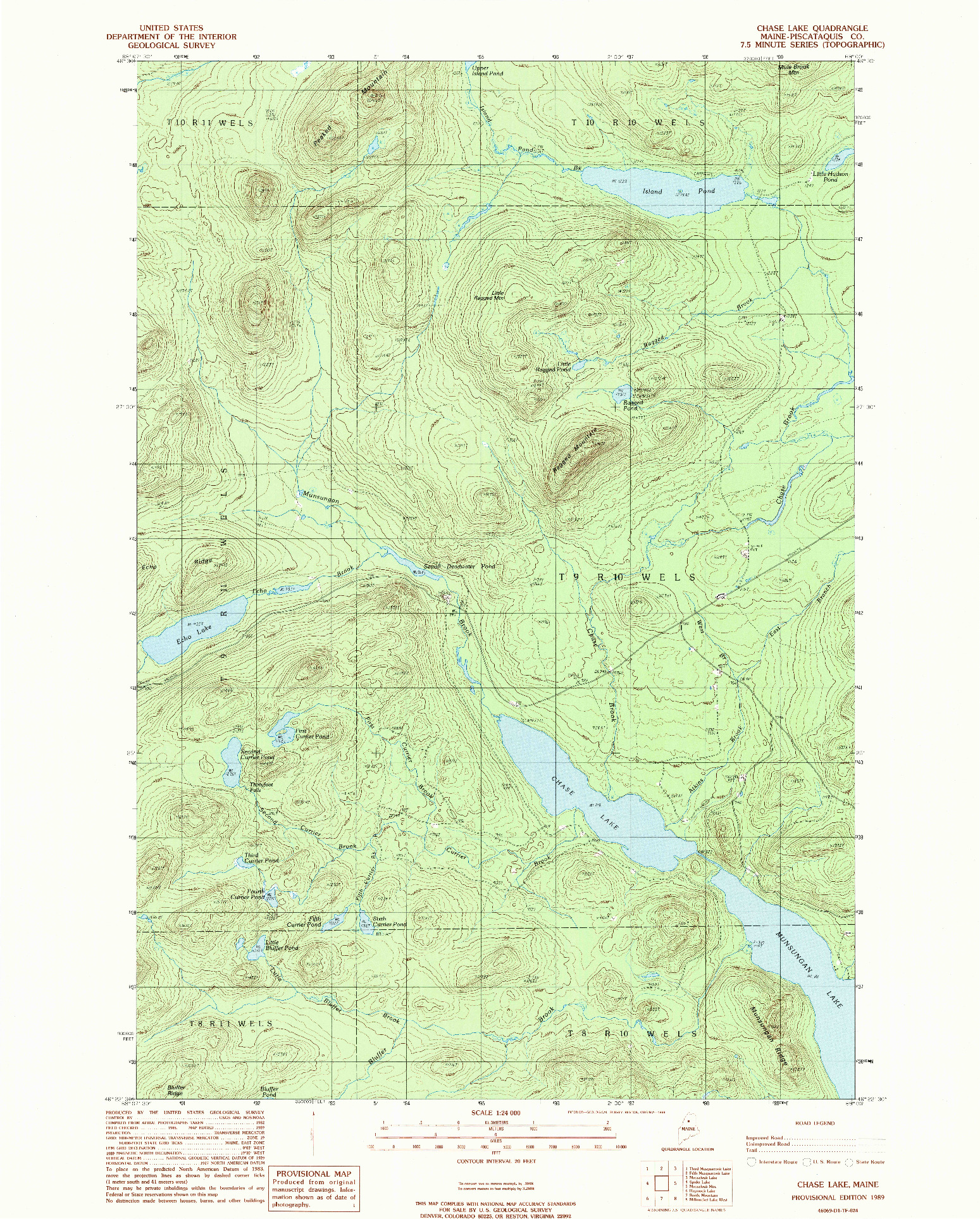 USGS 1:24000-SCALE QUADRANGLE FOR CHASE LAKE, ME 1989