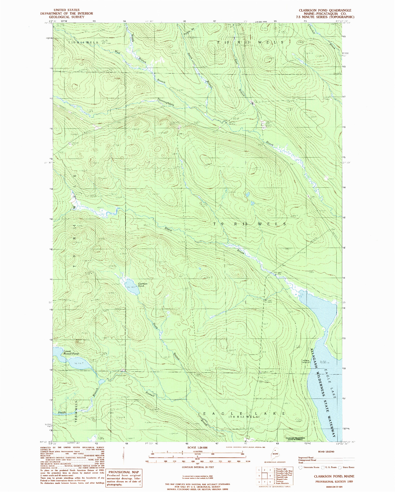 USGS 1:24000-SCALE QUADRANGLE FOR CLARKSON POND, ME 1989