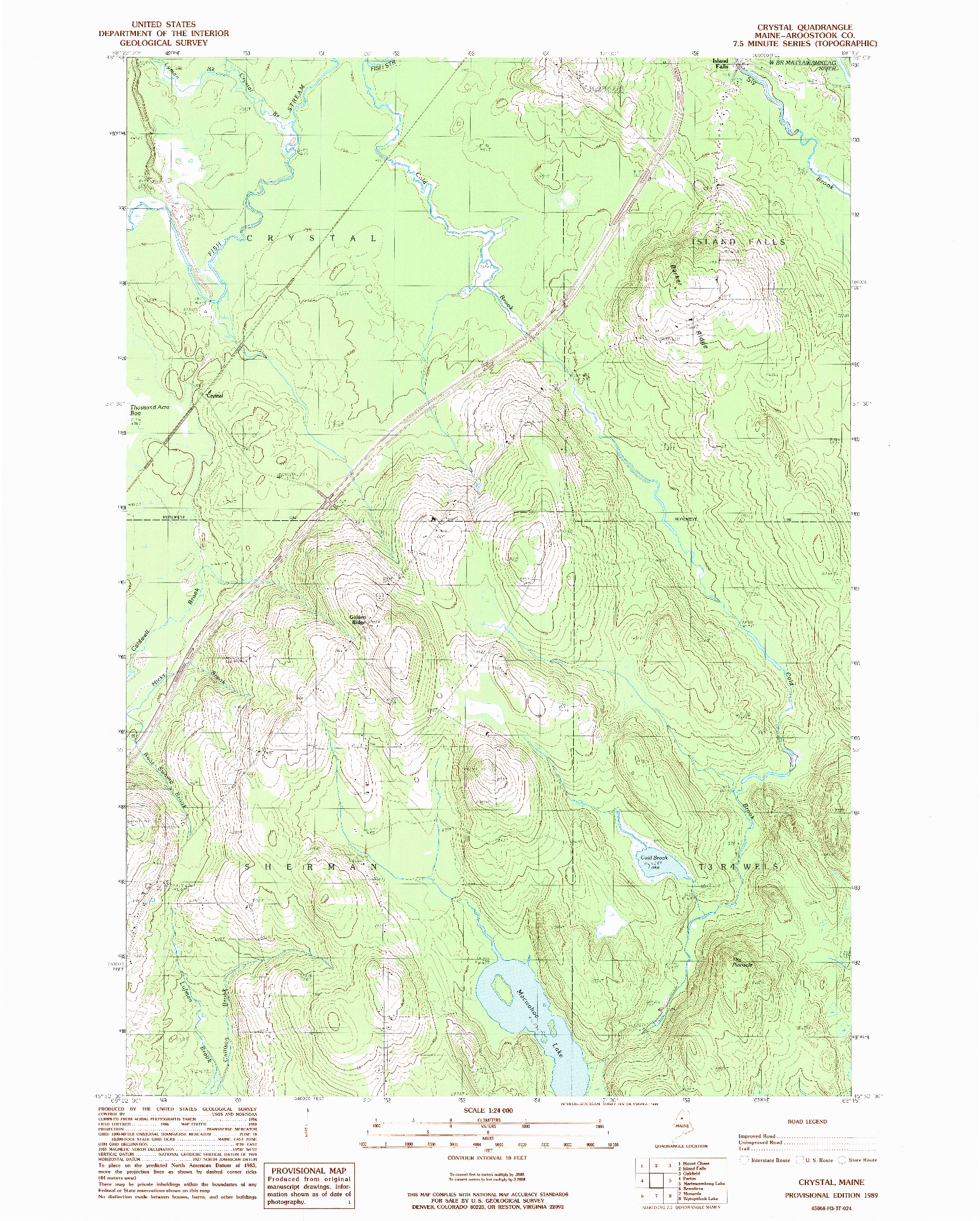 USGS 1:24000-SCALE QUADRANGLE FOR CRYSTAL, ME 1989