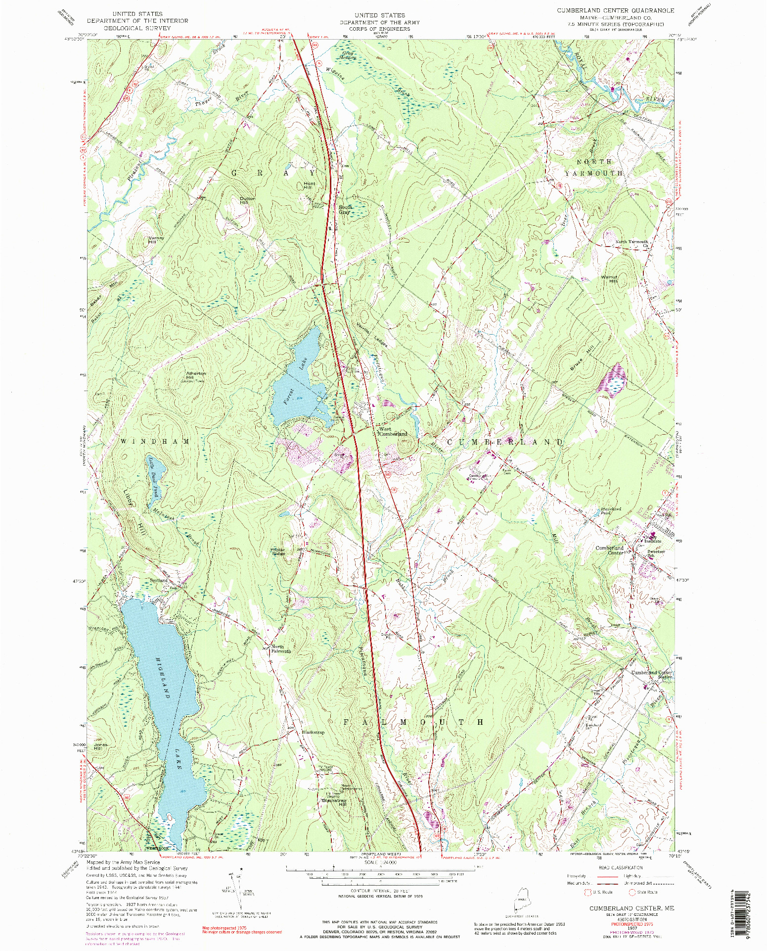 USGS 1:24000-SCALE QUADRANGLE FOR CUMBERLAND CENTER, ME 1957