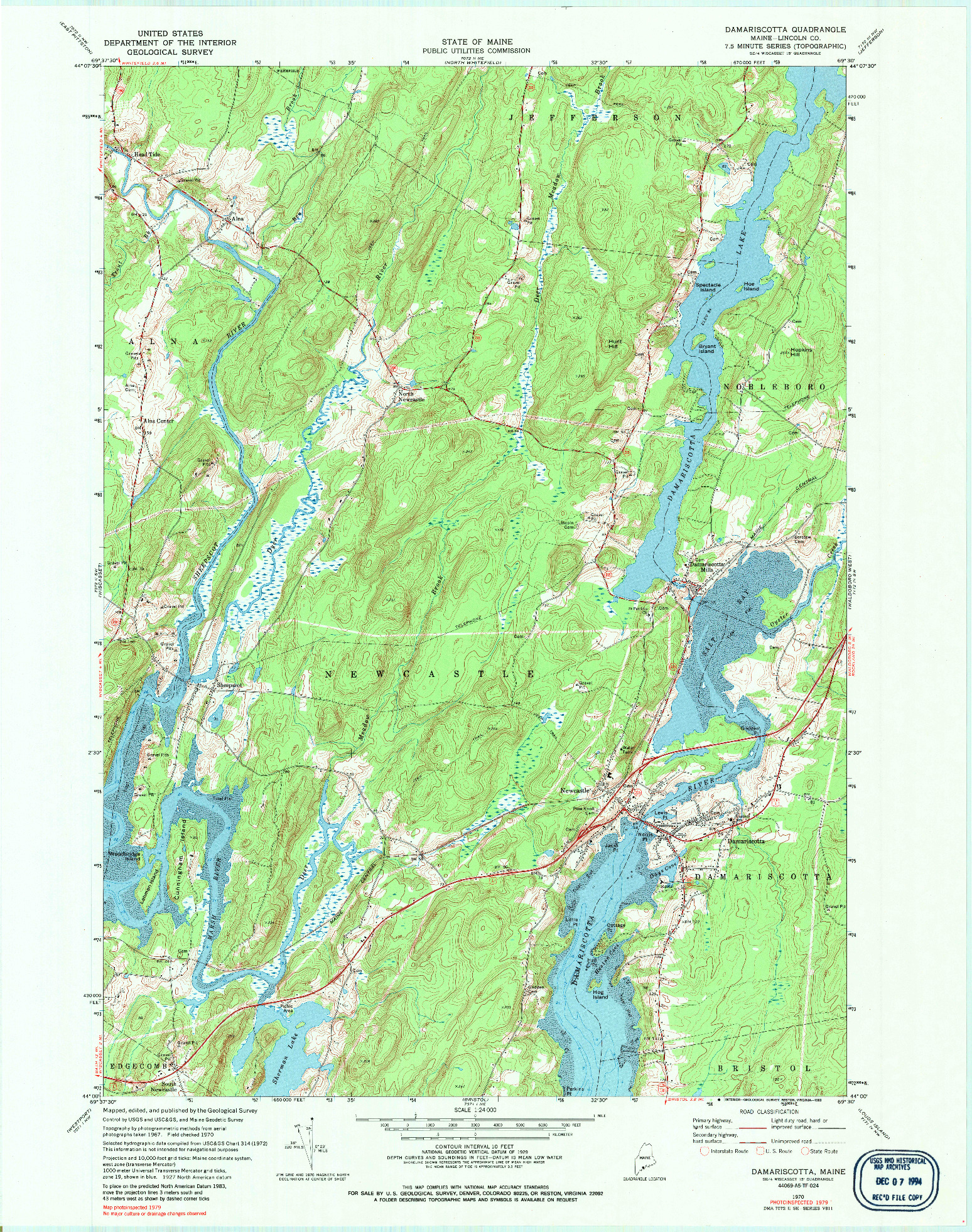 USGS 1:24000-SCALE QUADRANGLE FOR DAMARISCOTTA, ME 1970