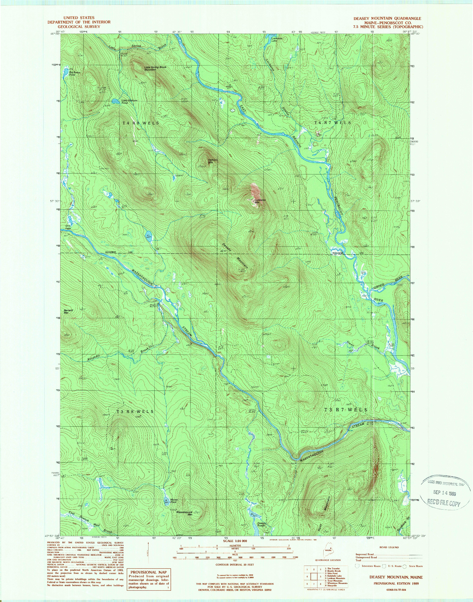 USGS 1:24000-SCALE QUADRANGLE FOR DEASEY MOUNTAIN, ME 1989