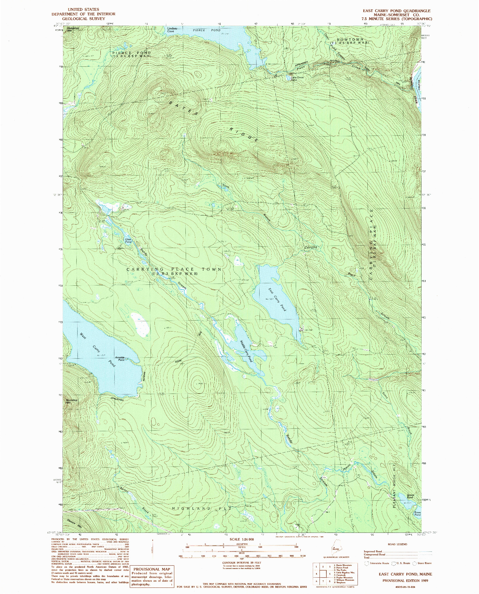 USGS 1:24000-SCALE QUADRANGLE FOR EAST CARRY POND, ME 1989