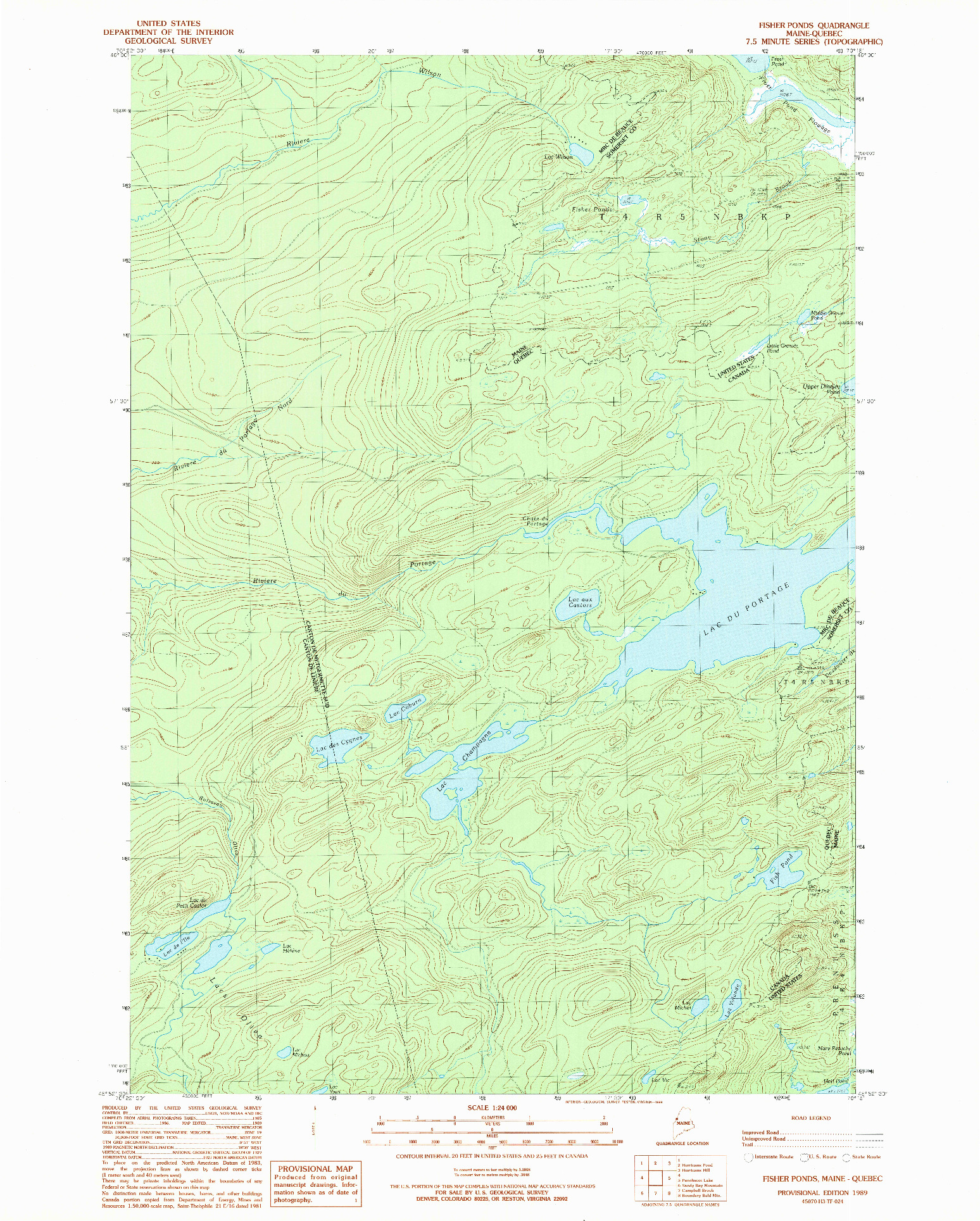 USGS 1:24000-SCALE QUADRANGLE FOR FISHER PONDS, ME 1989