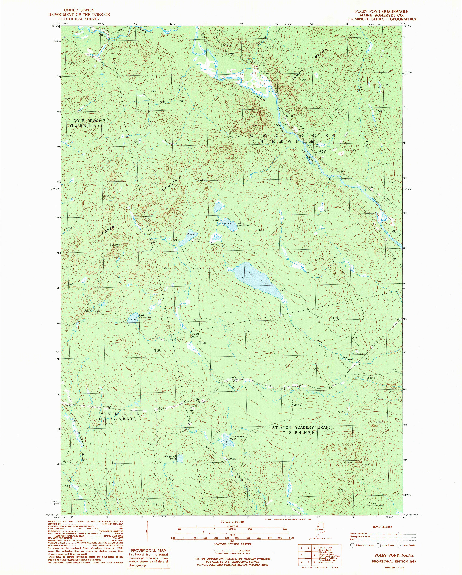 USGS 1:24000-SCALE QUADRANGLE FOR FOLEY POND, ME 1989