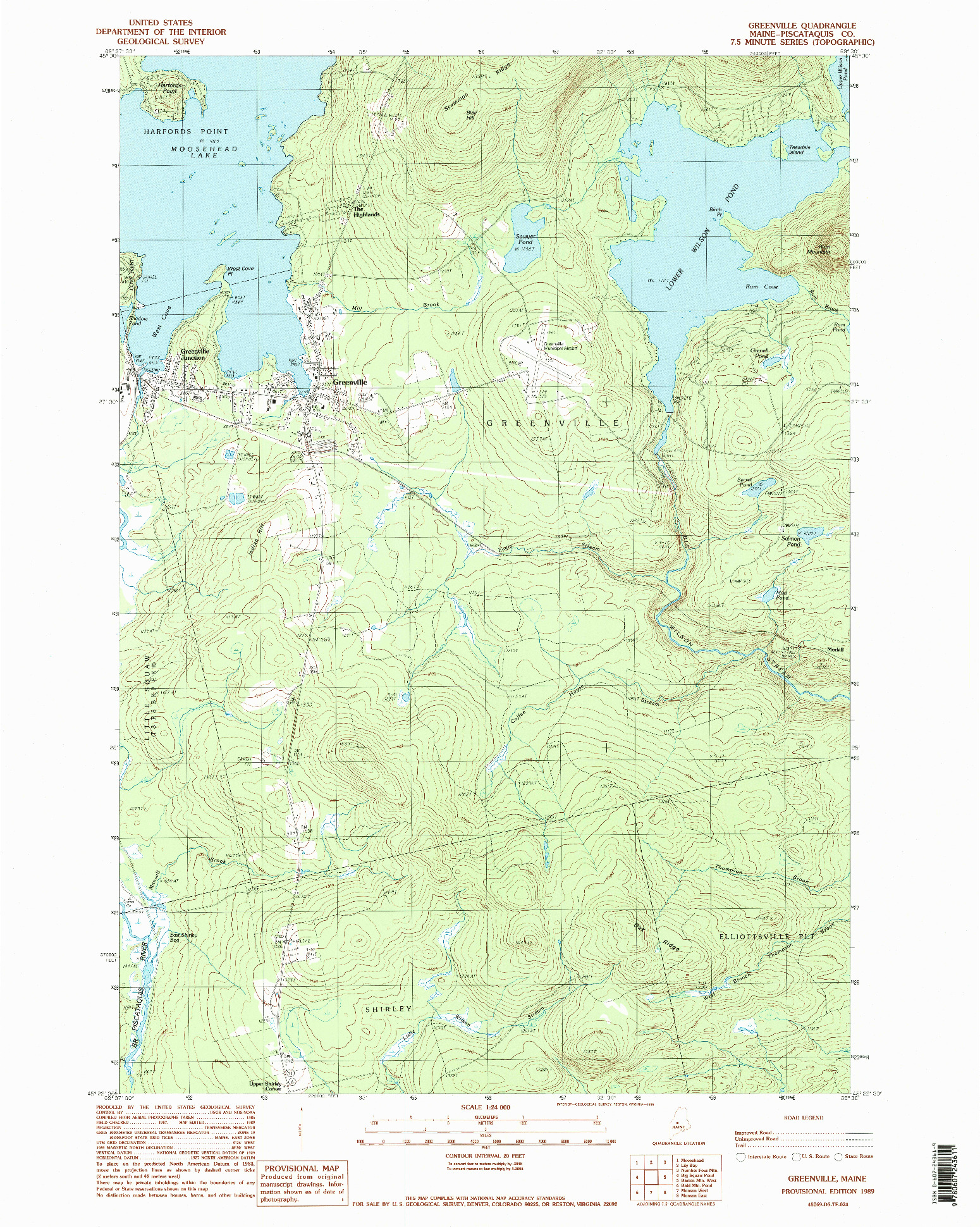 USGS 1:24000-SCALE QUADRANGLE FOR GREENVILLE, ME 1989