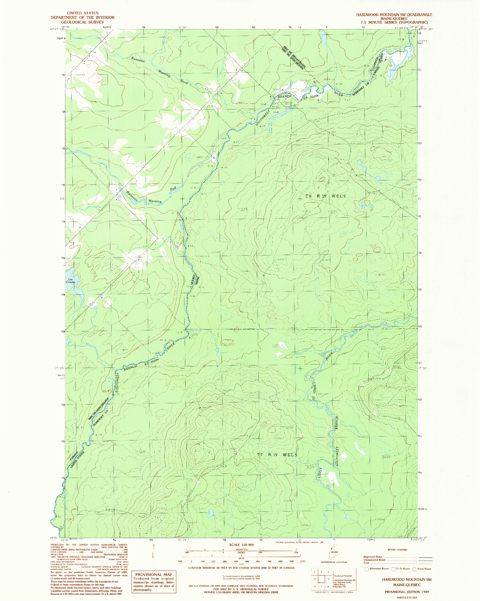 USGS 1:24000-SCALE QUADRANGLE FOR HARDWOOD MOUNTAIN SW, ME 1989