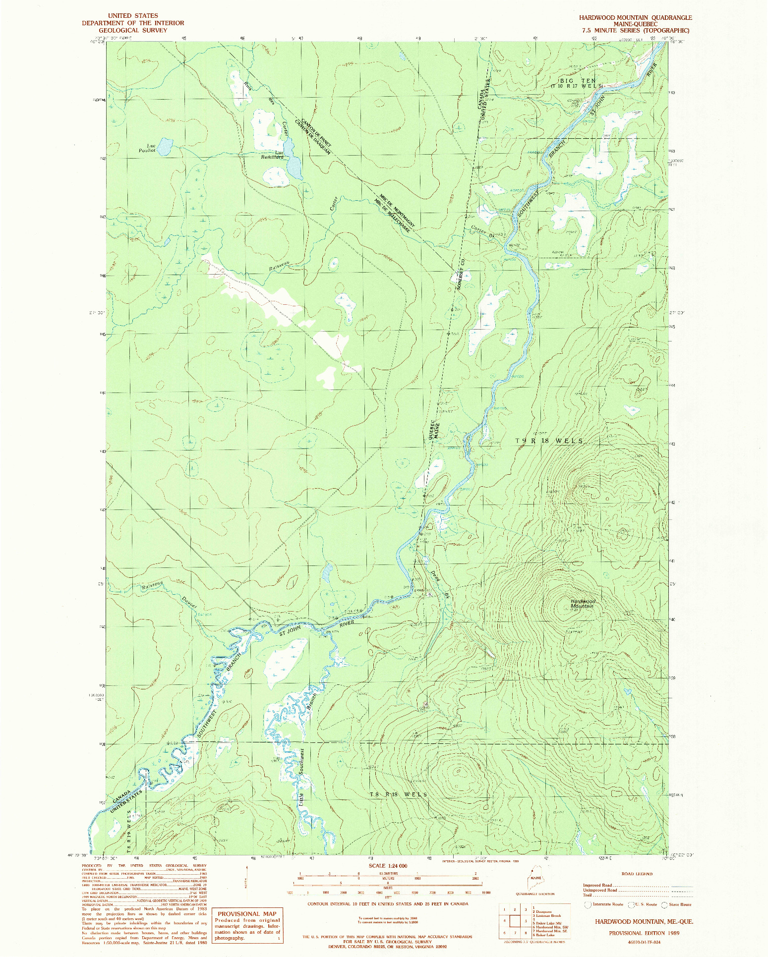 USGS 1:24000-SCALE QUADRANGLE FOR HARDWOOD MOUNTAIN, ME 1989