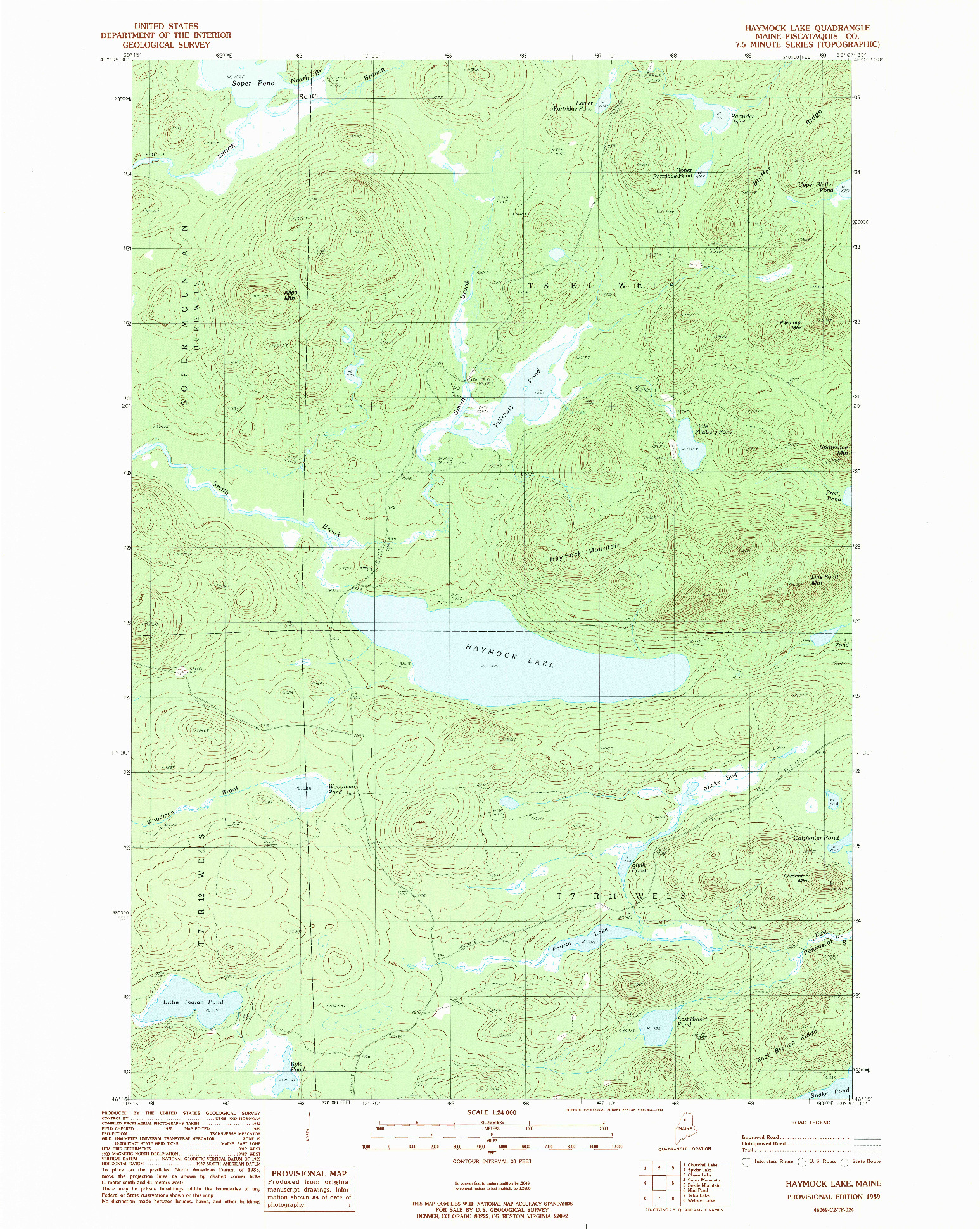 USGS 1:24000-SCALE QUADRANGLE FOR HAYMOCK LAKE, ME 1989