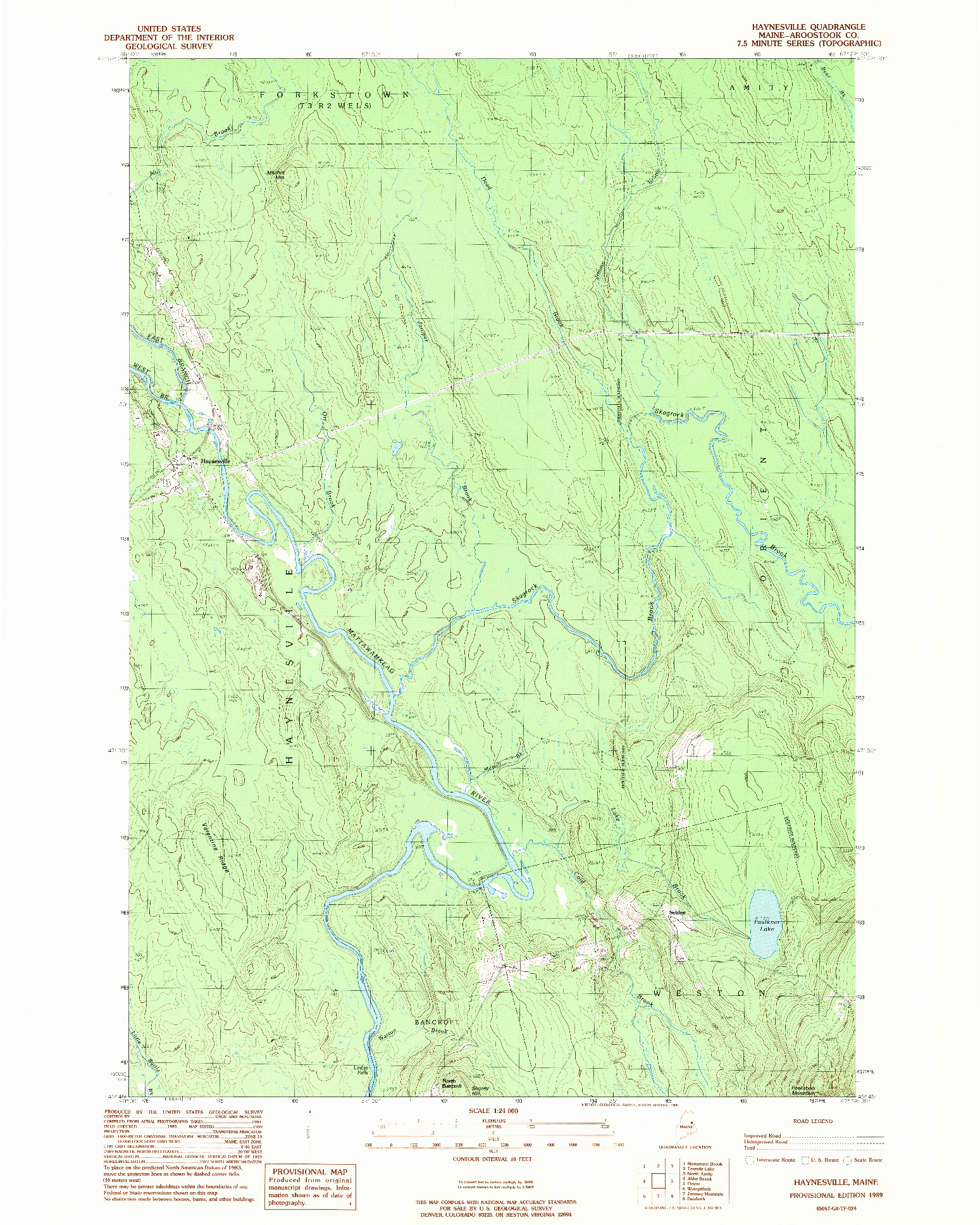USGS 1:24000-SCALE QUADRANGLE FOR HAYNESVILLE, ME 1989