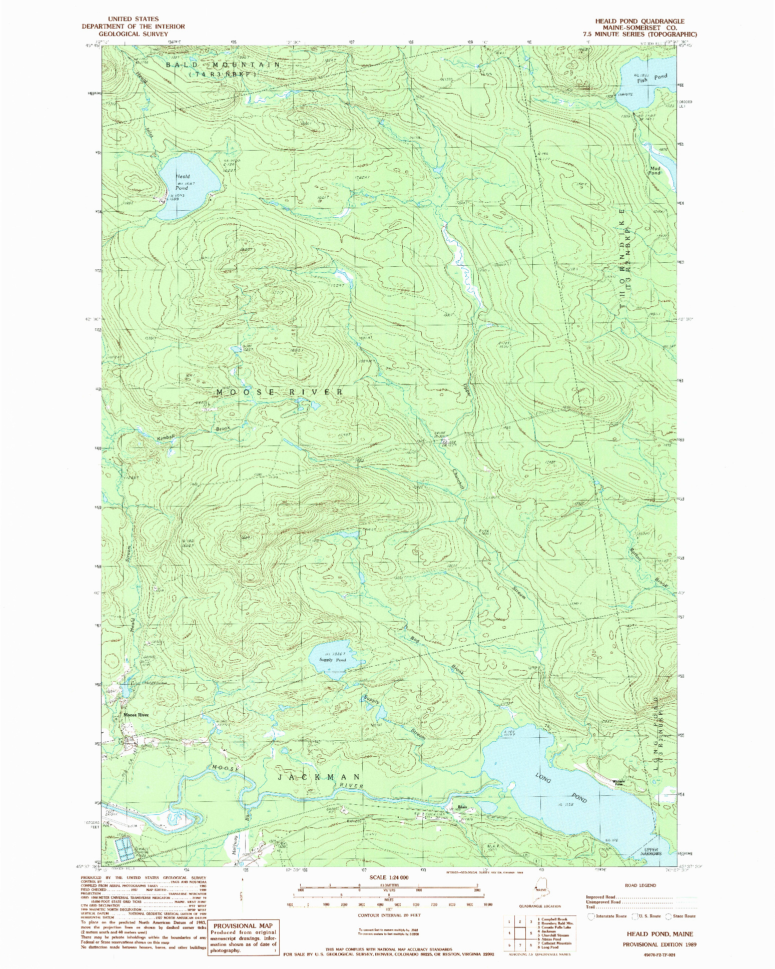 USGS 1:24000-SCALE QUADRANGLE FOR HEALD POND, ME 1989