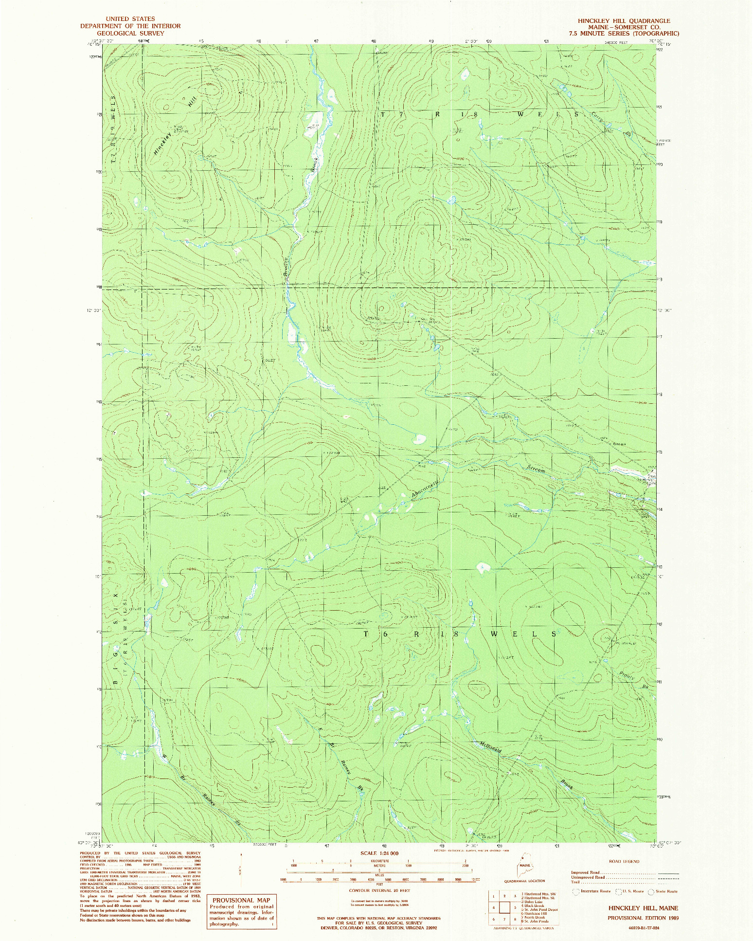 USGS 1:24000-SCALE QUADRANGLE FOR HINCKLEY HILL, ME 1989