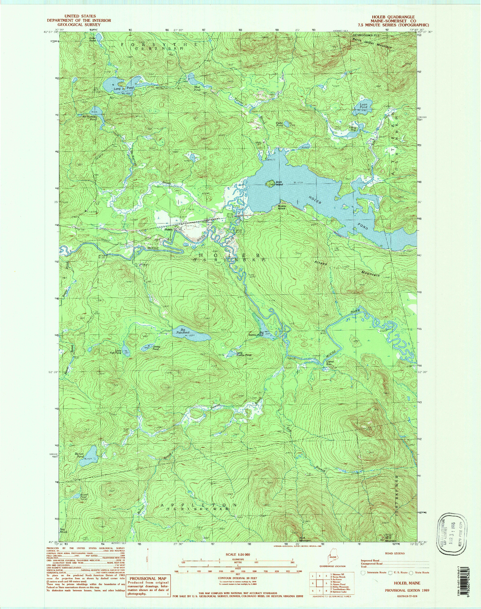 USGS 1:24000-SCALE QUADRANGLE FOR HOLEB, ME 1989