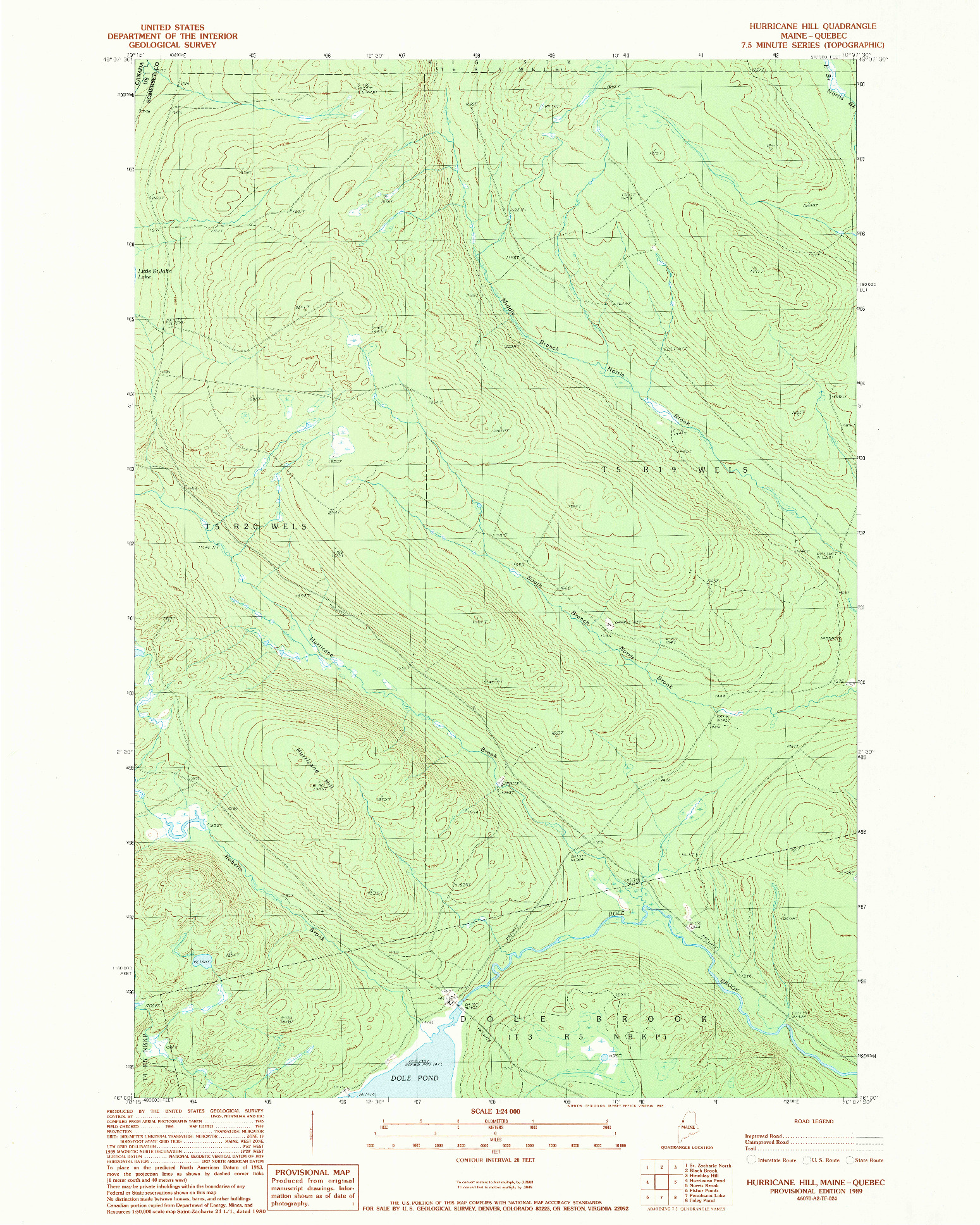 USGS 1:24000-SCALE QUADRANGLE FOR HURRICANE HILL, ME 1989