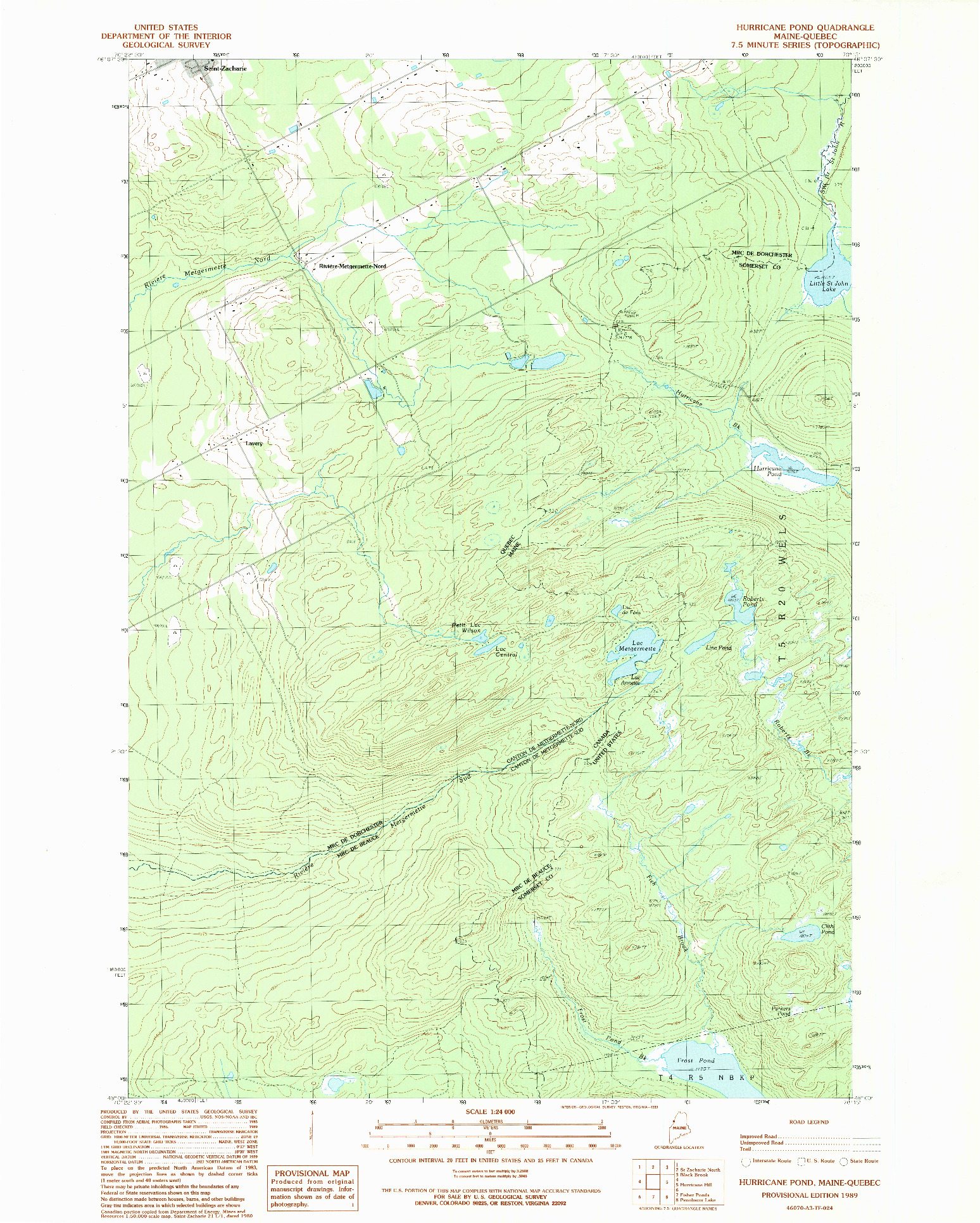 USGS 1:24000-SCALE QUADRANGLE FOR HURRICANE POND, ME 1989