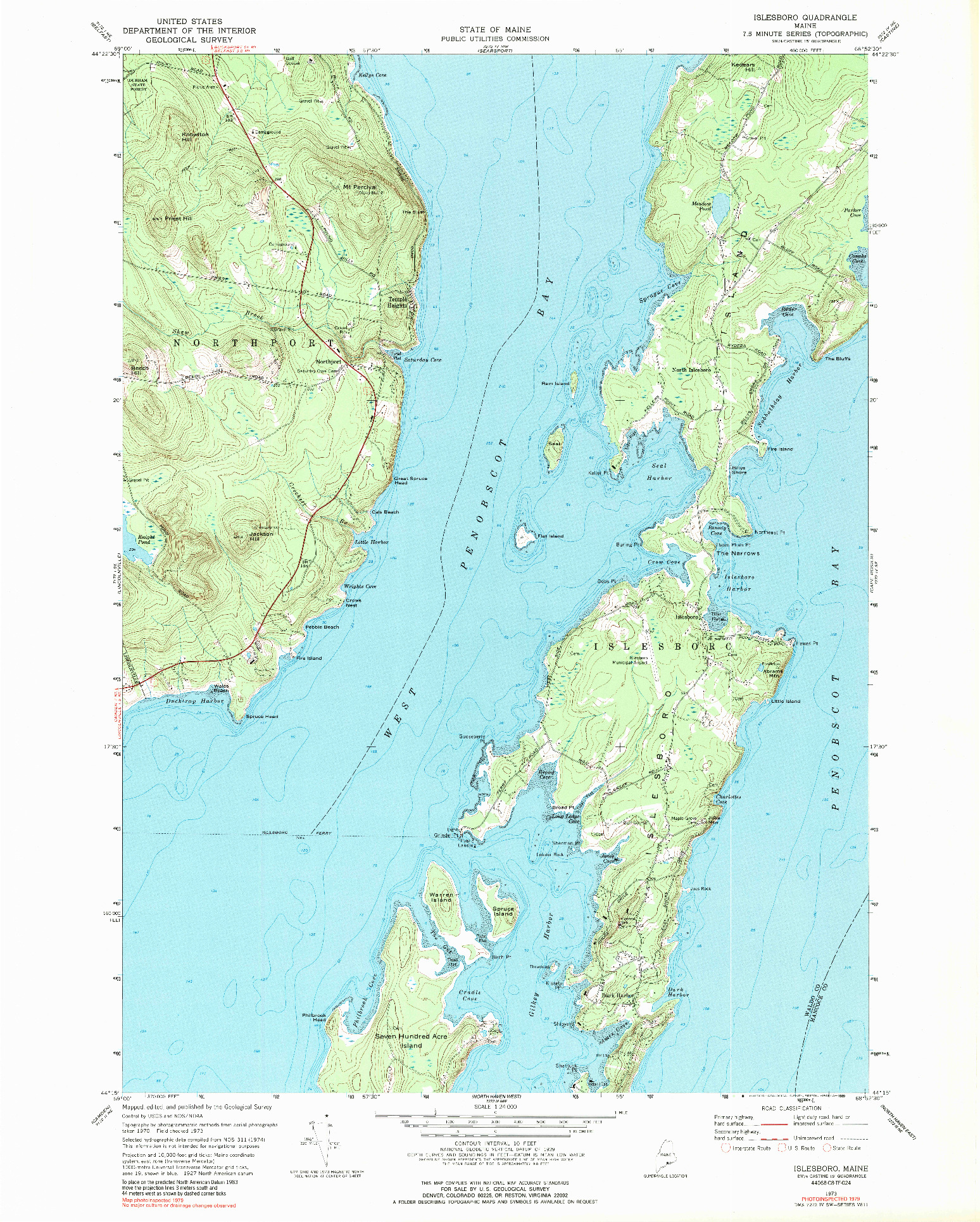 USGS 1:24000-SCALE QUADRANGLE FOR ISLESBORO, ME 1973