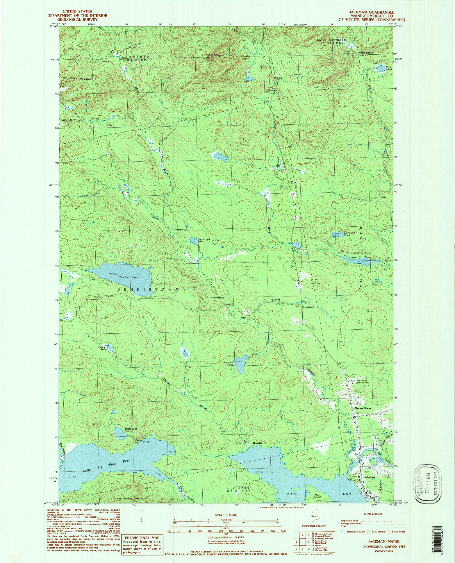 USGS 1:24000-SCALE QUADRANGLE FOR JACKMAN, ME 1989